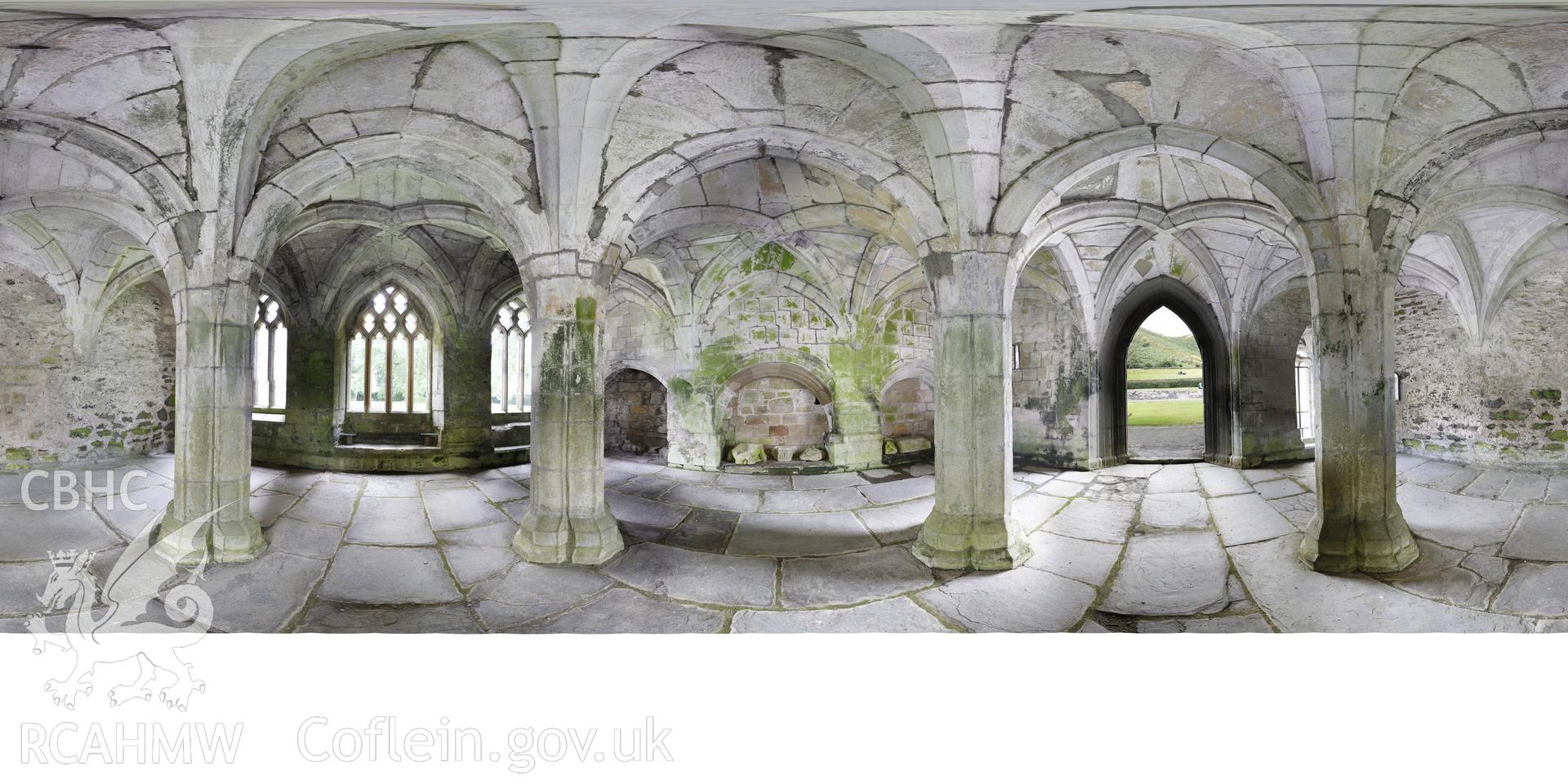 Reduced resolution .tiff file of stitched images in the Chapter House at Valle Crucis Abbey, carried out by Sue Fielding and Rita Singer, July 2017. Produced through European Travellers to Wales project.