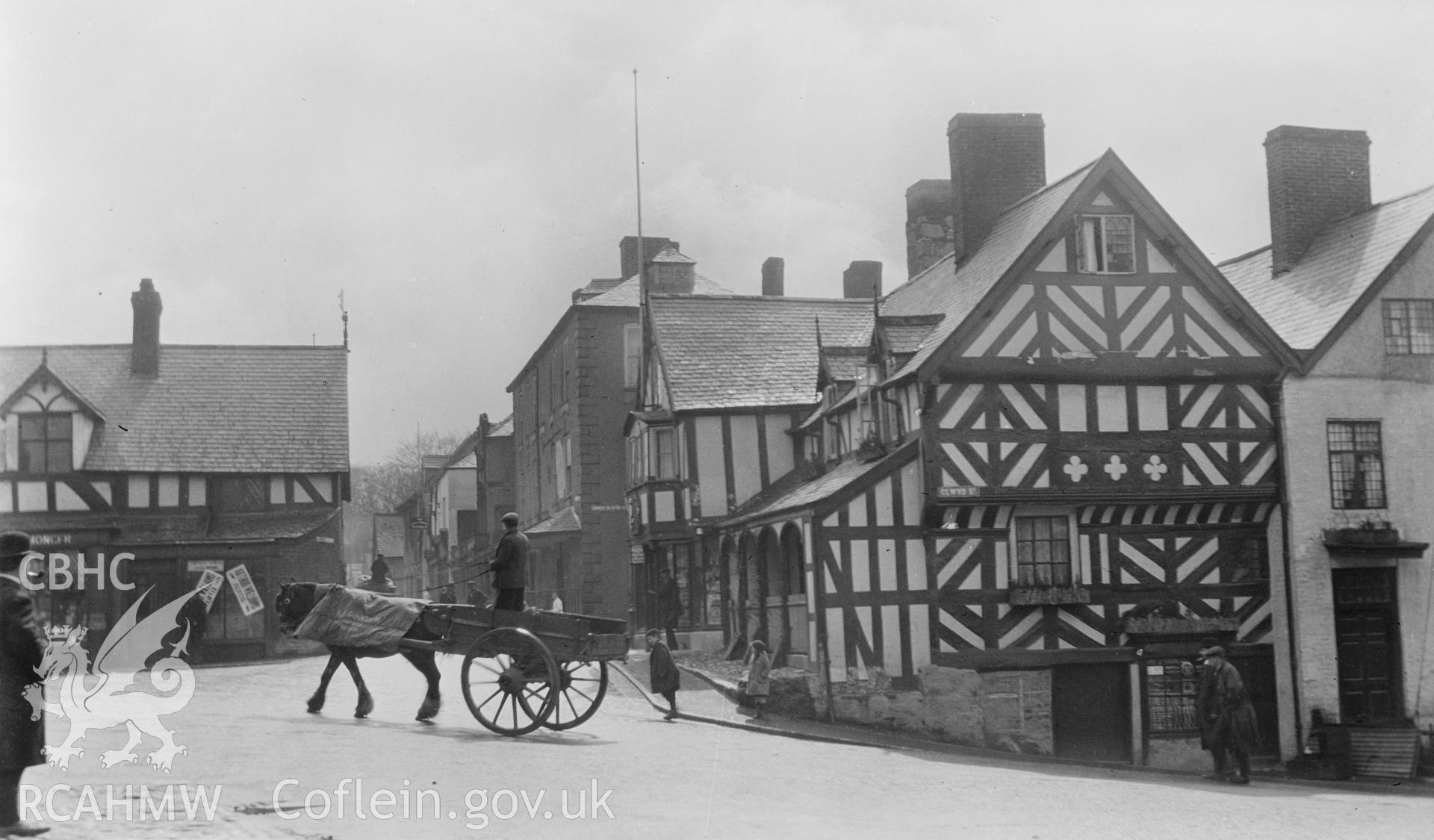 Digital copy of a nitrate negative showing view of Barclays Bank, Ruthin, undated.