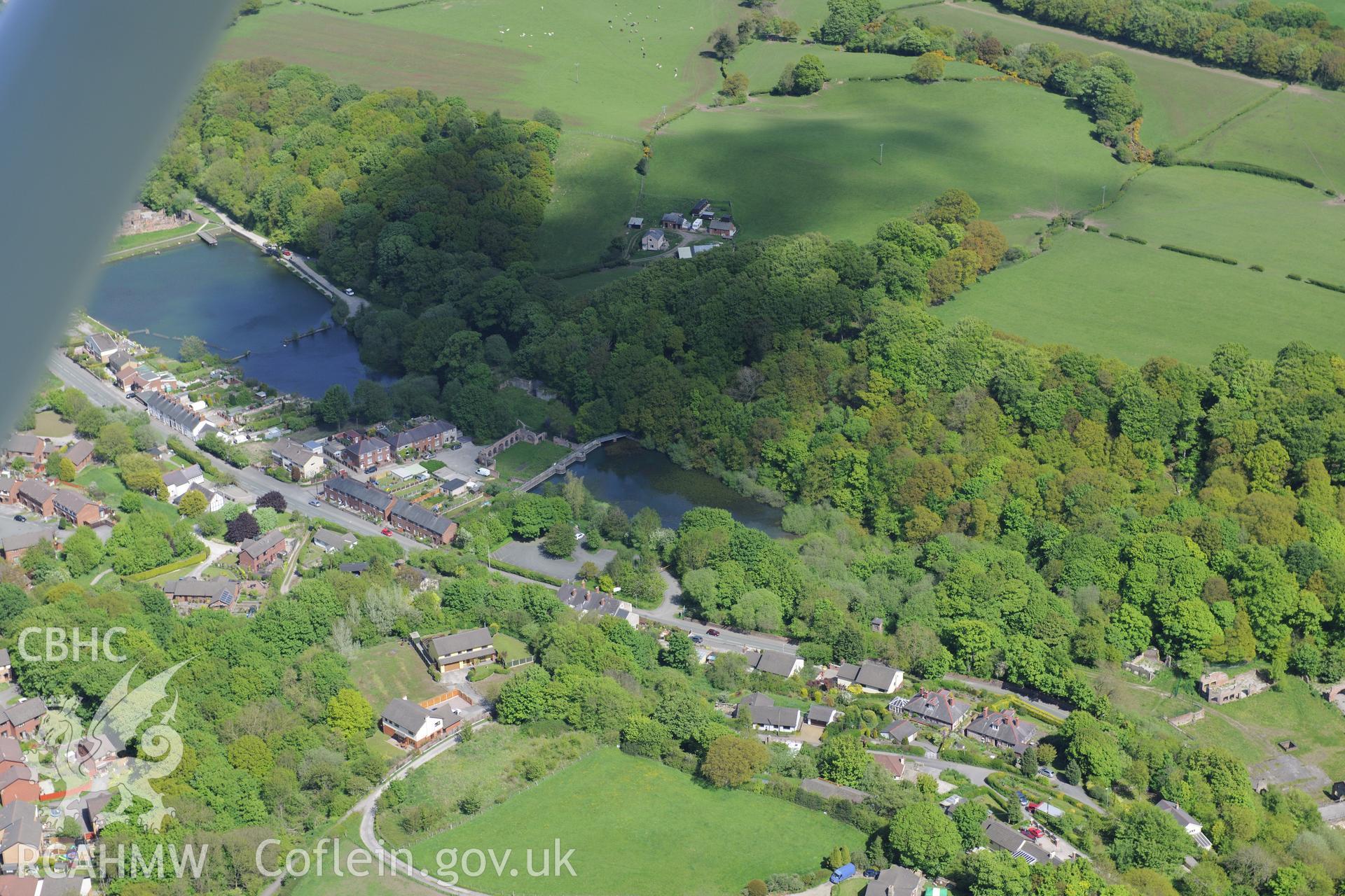 Meadow Mills, Greenfield Valley Heritage Park, Holywell. Oblique aerial photograph taken during the Royal Commission?s programme of archaeological aerial reconnaissance by Toby Driver on 22nd May 2013.