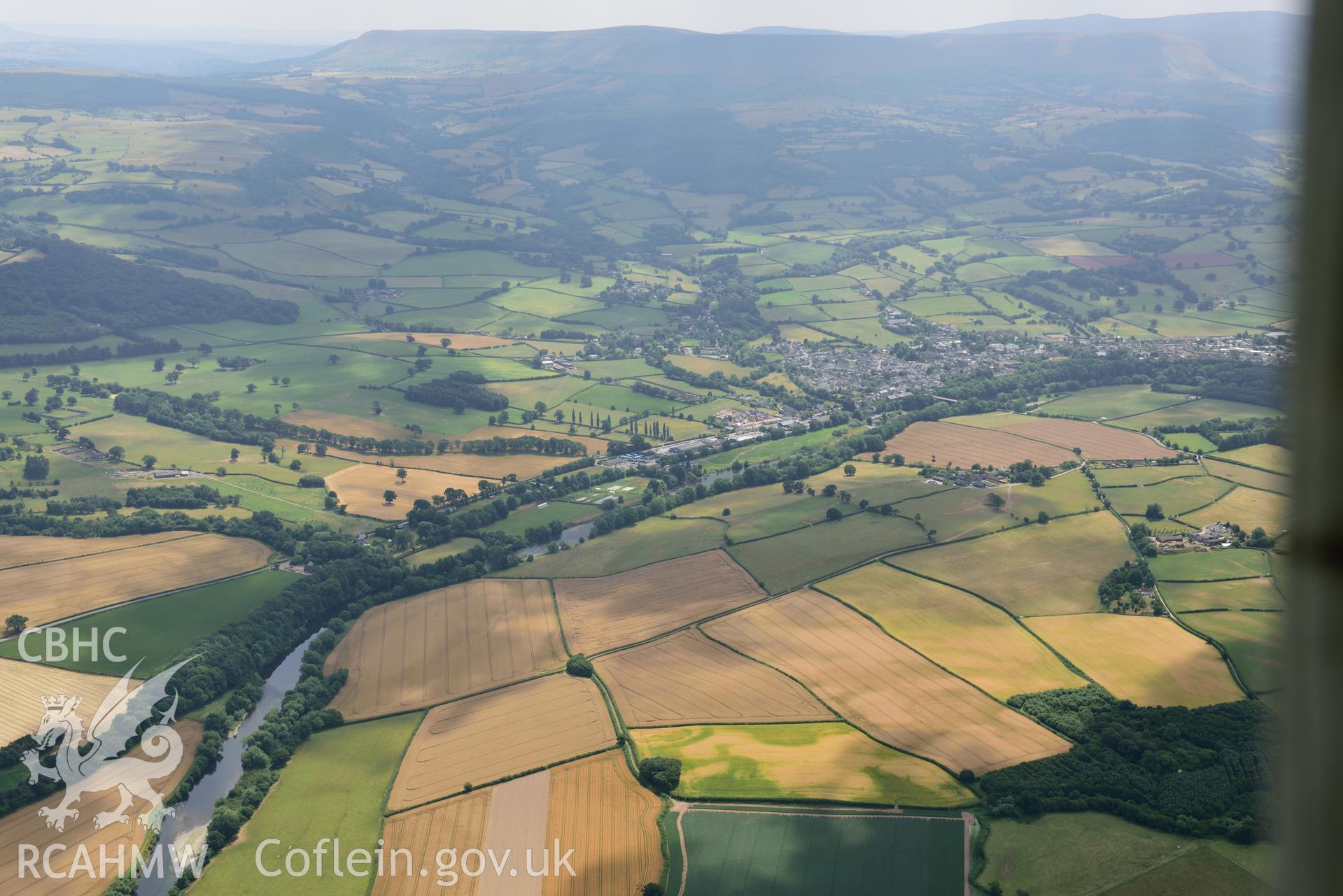 Royal Commission aerial photography of Hay on Wye taken on 19th July 2018 during the 2018 drought.