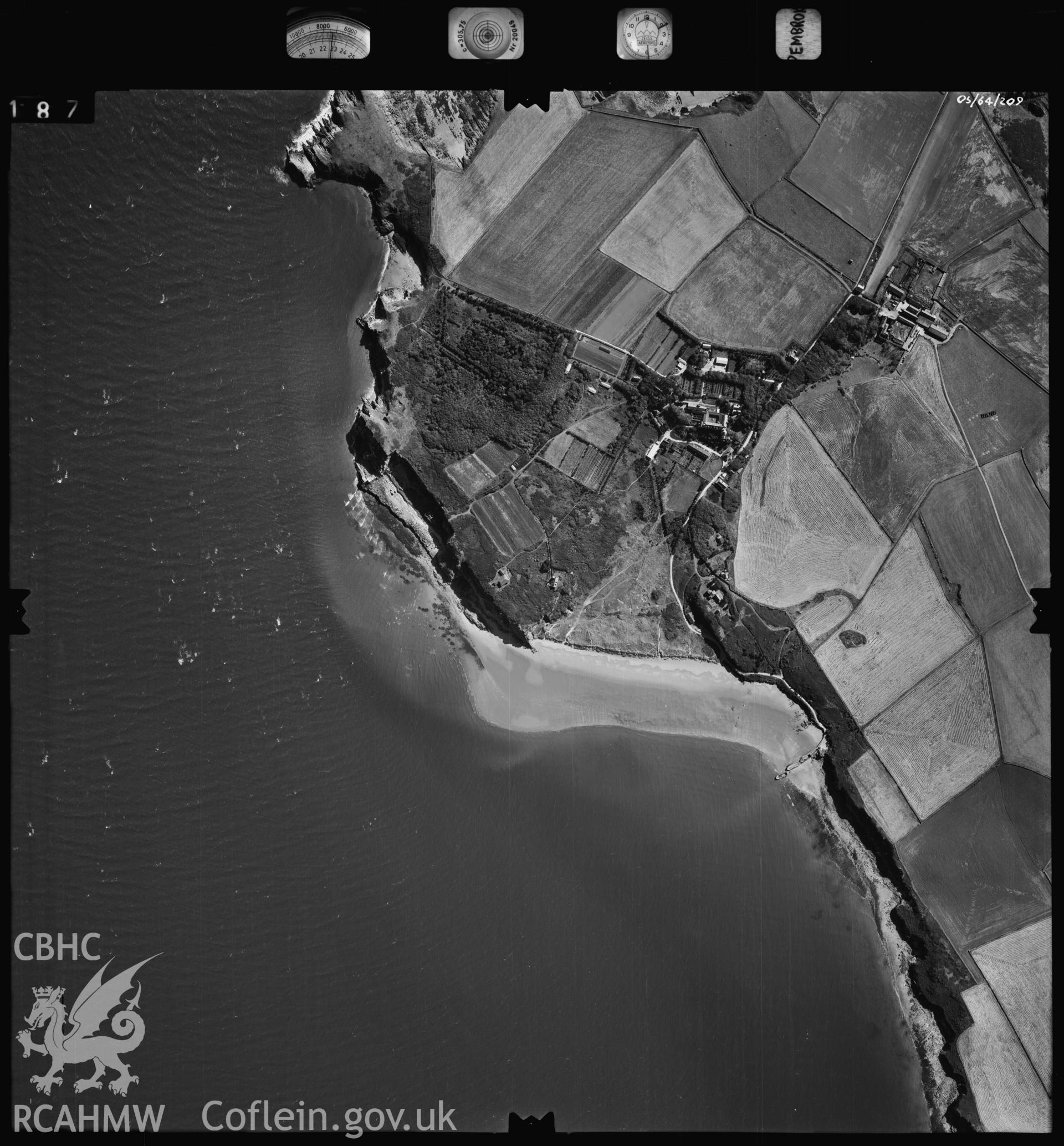 Digital copy of a polyester negative showing an Ordnance Survey aerial view of Caldey Island.