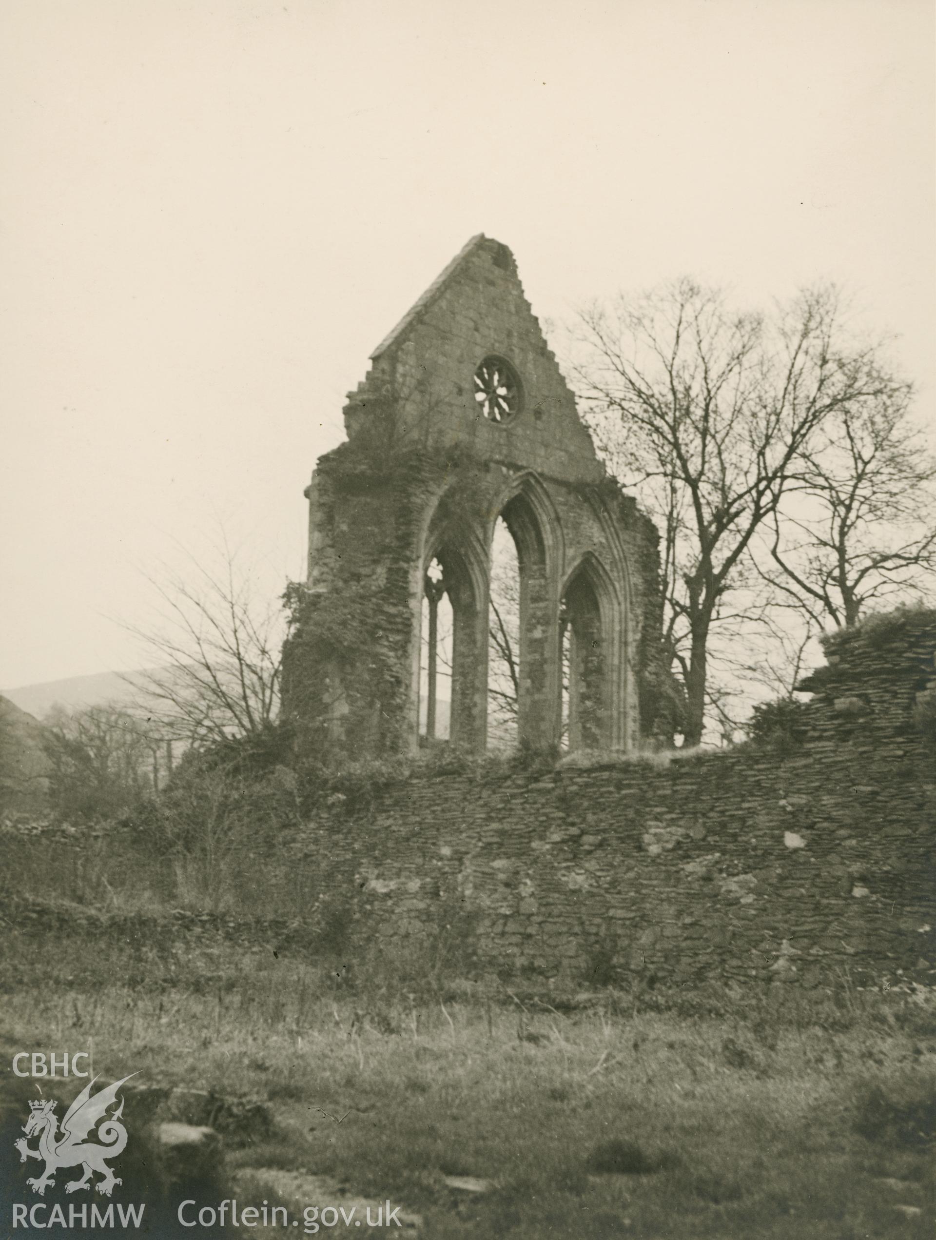 Digitised copy of an exterior view of Valle Crucis, dated 1940.