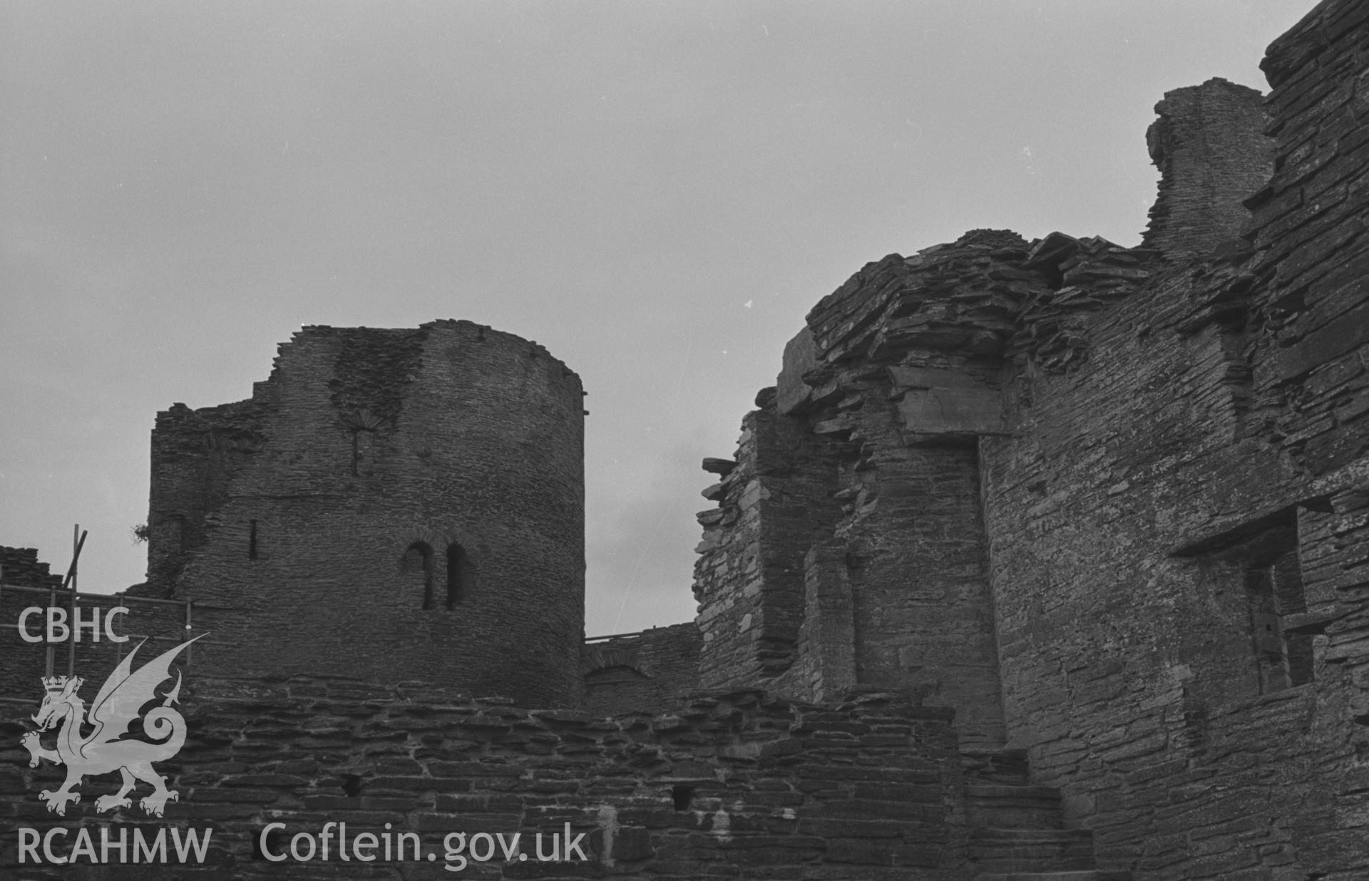 Digital copy of a black and white negative showing view from inside Cilgerran castle. Photographed in September 1963 by Arthur O. Chater.