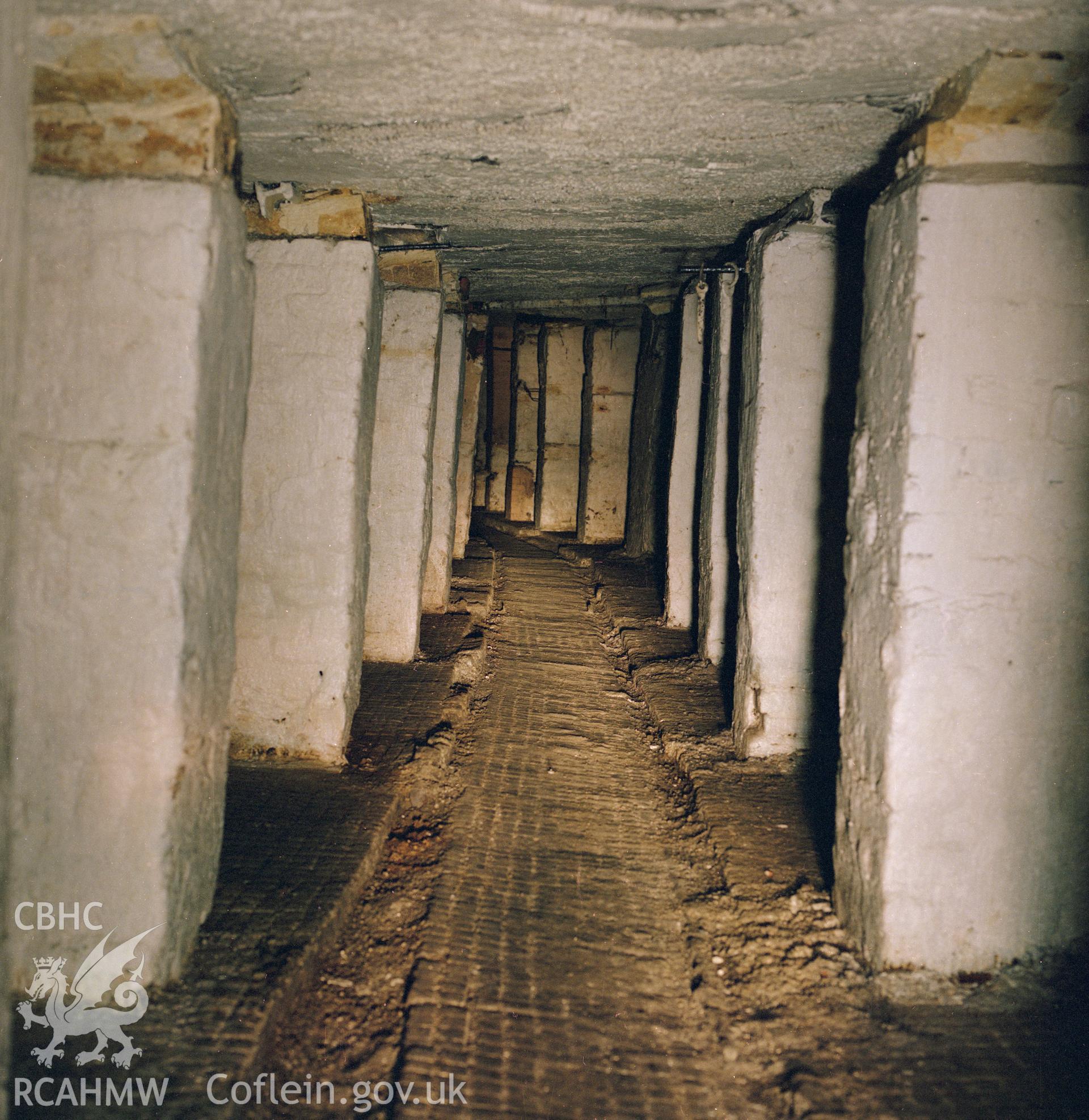 Digital copy of an acetate negative showing underground stables at Big Pit, from the John Cornwell Collection.