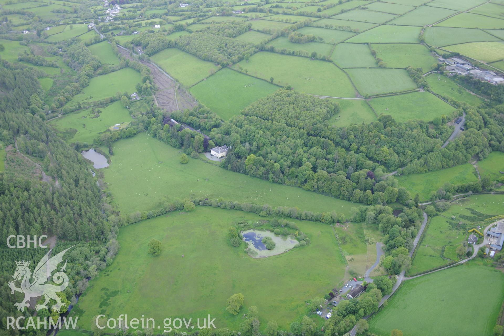 Allt-yr-Odyn mansion and garden. Oblique aerial photograph taken during the Royal Commission's programme of archaeological aerial reconnaissance by Toby Driver on 3rd June 2015.