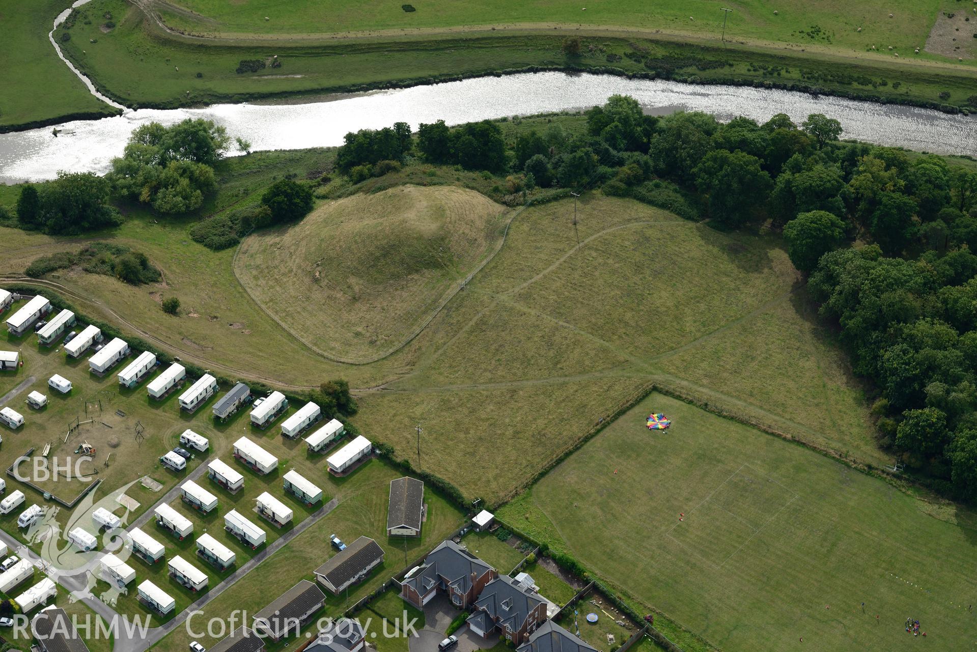 Twt Hill motte and bailey, Rhuddlan. Oblique aerial photograph taken during the Royal Commission's programme of archaeological aerial reconnaissance by Toby Driver on 11th September 2015.