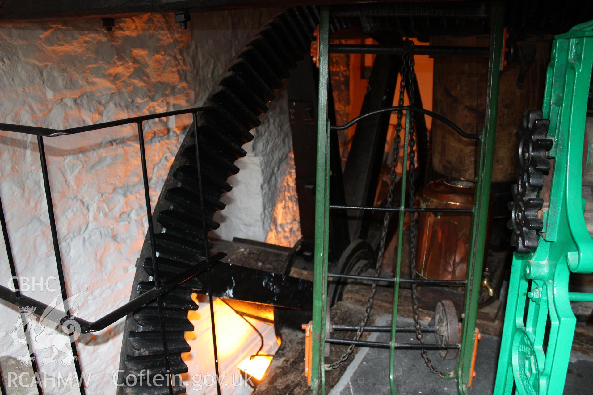 Colour photograph showing iron machinery at Brookhouse Mill, Denbigh, Photograpraphed during survey conducted by Geoff Ward circa 2010.