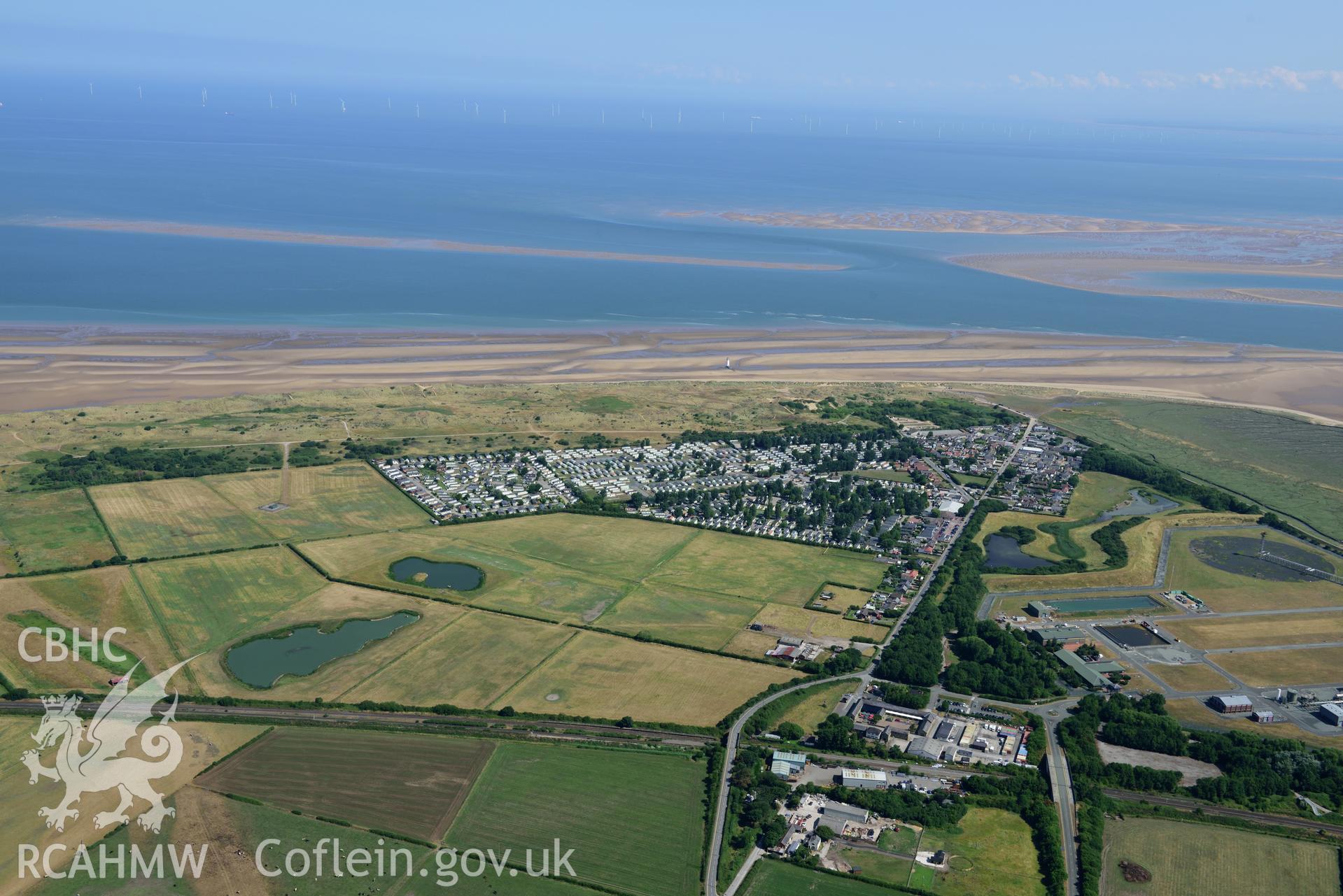 Royal Commission aerial photography of Point of Ayr lighthouse and Talacre taken on 19th July 2018 during the 2018 drought.