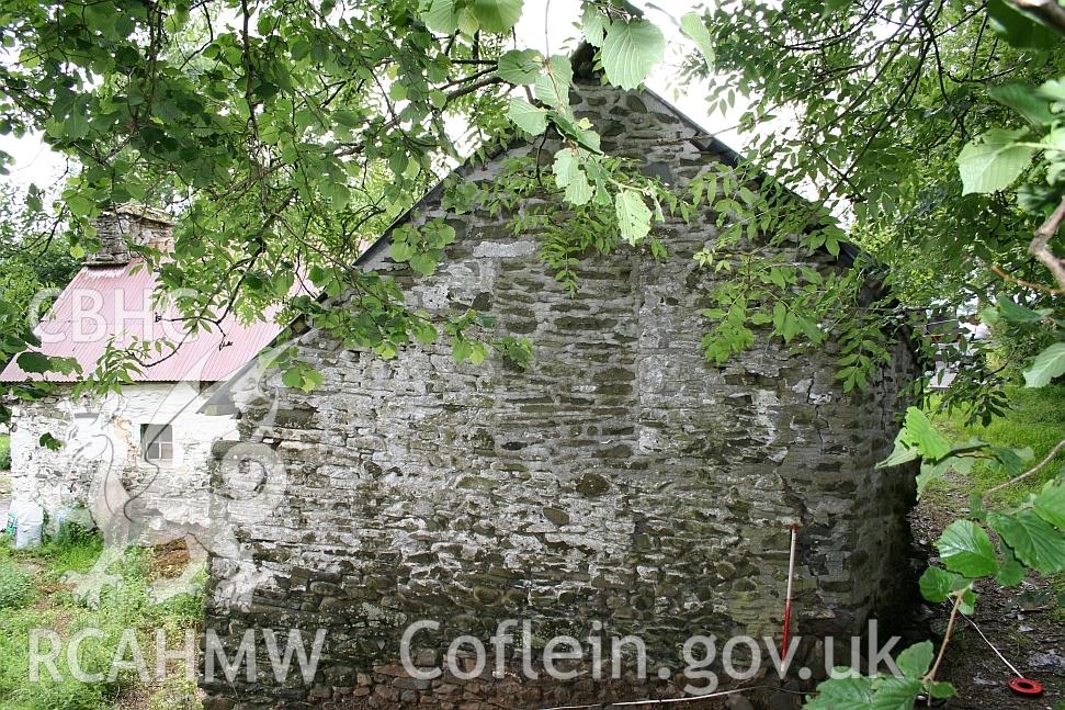 Outbuilding attached to Allt Ddu farmhouse, end, east facing, elevation.