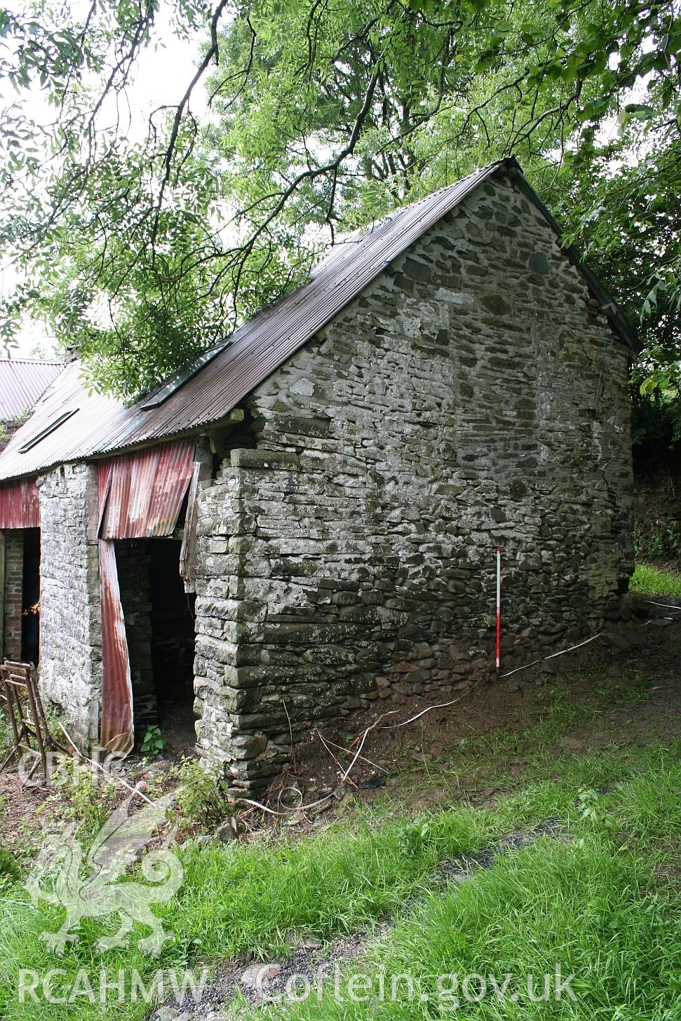 Outbuilding attached to Allt Ddu farmhouse, front, south facing, elevation.