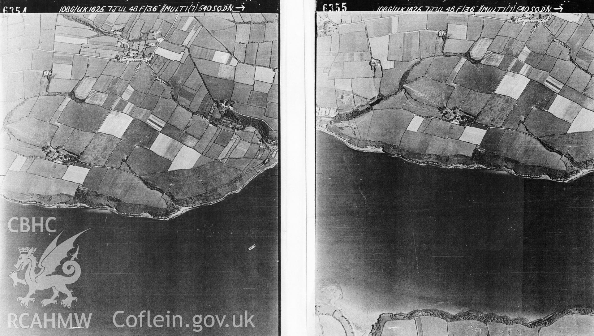 Digital copy of 2 aerial photographs taken in July 1946, showing the assessment area.
