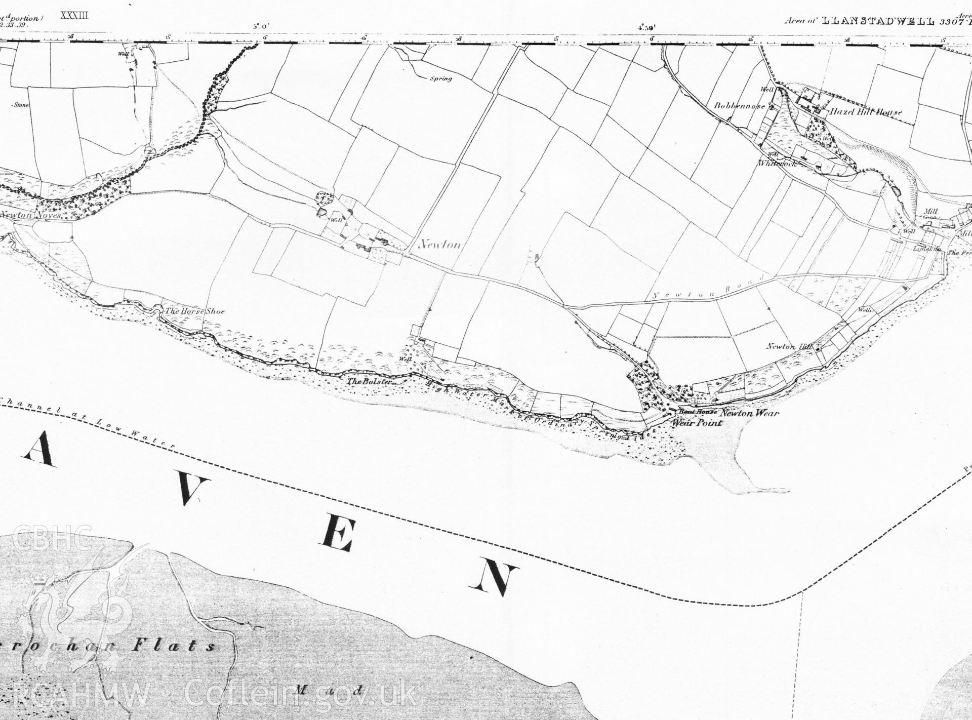 Digital copy of a first edition OS map, showing the assessment area.