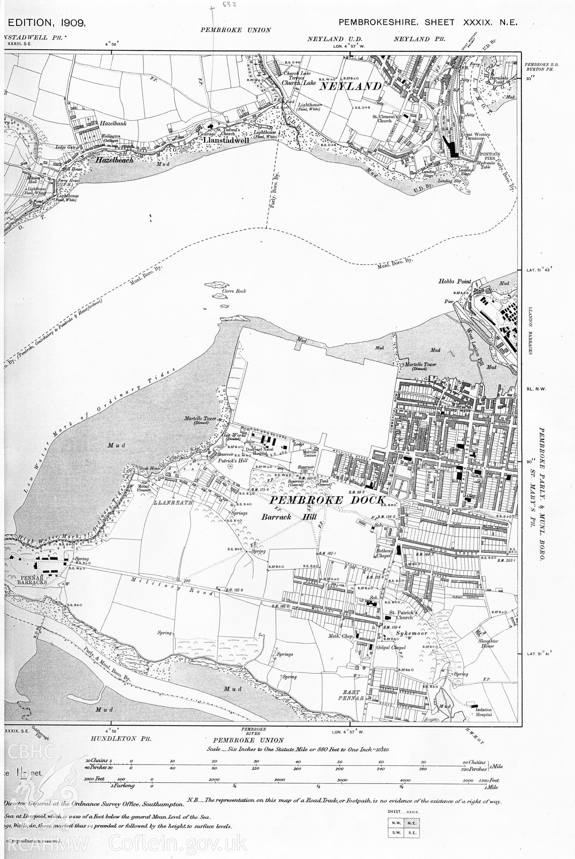 Digital copy of a 2nd edition OS map, showing the assessment area.