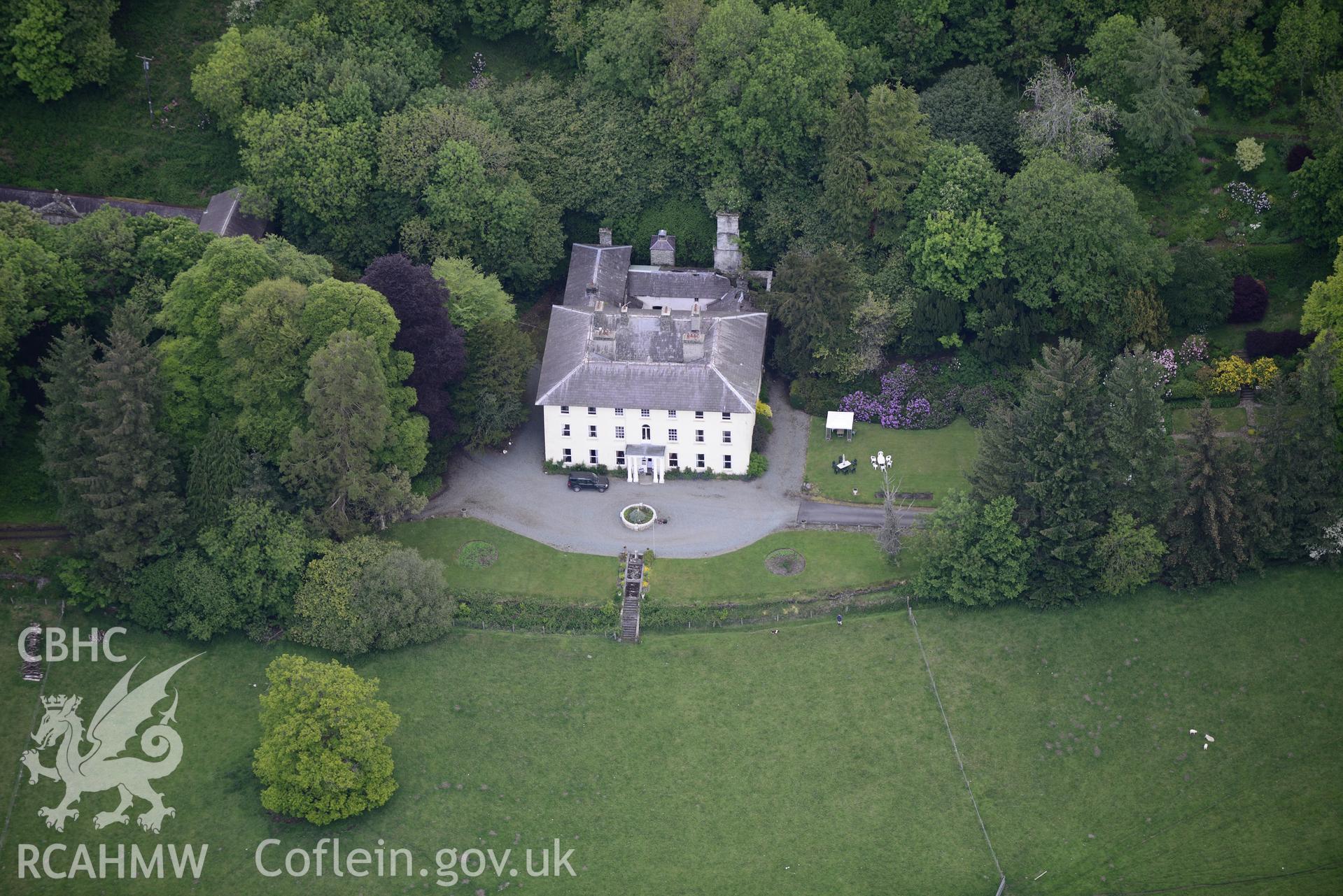 Allt-yr-Odyn mansion and garden. Oblique aerial photograph taken during the Royal Commission's programme of archaeological aerial reconnaissance by Toby Driver on 3rd June 2015.