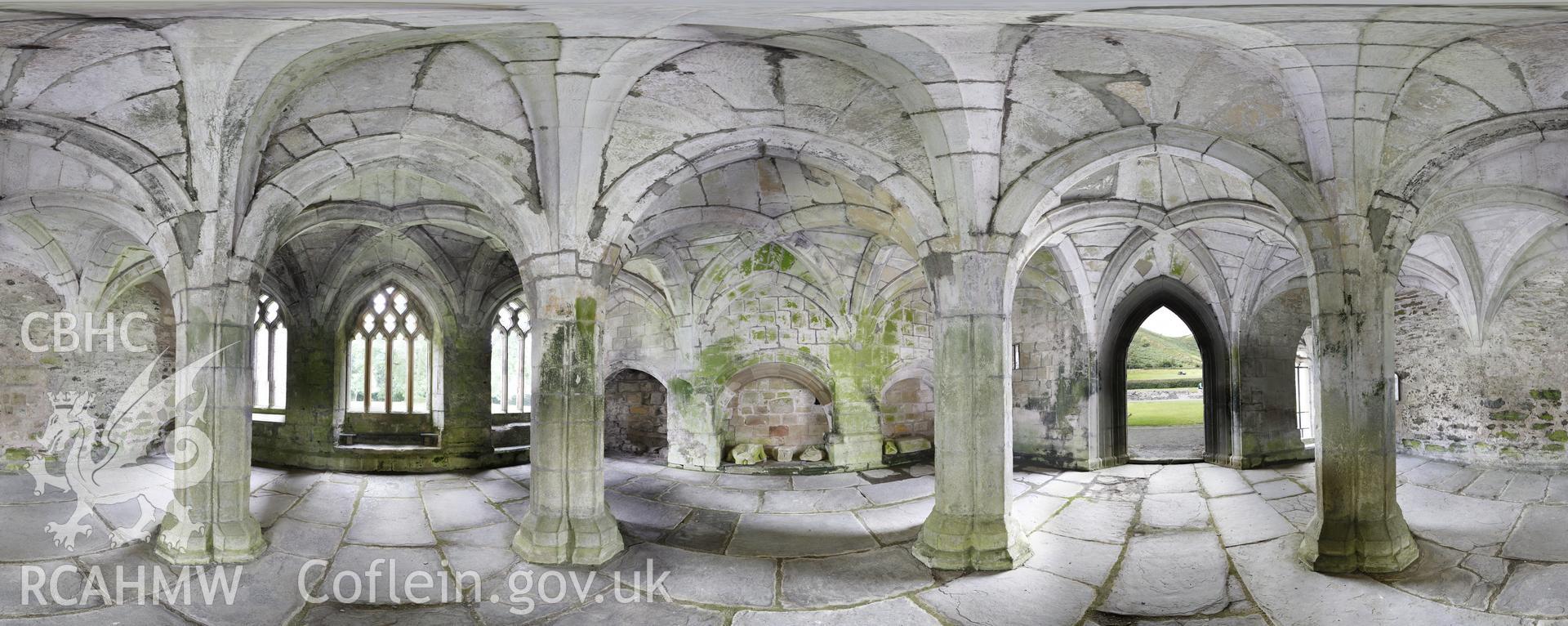 Reduced resolution .tiff file of stitched images in the Chapter House at Valle Crucis Abbey, carried out by Sue Fielding and Rita Singer, July 2017. Produced through European Travellers to Wales project.