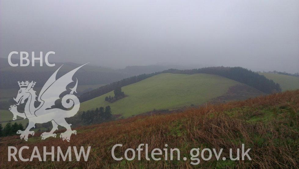 Digital colour photograph of the Pilleth battlefield. Photographed during Phase Three of the Welsh Battlefield Metal Detector Survey, carried out by Archaeology Wales, 2012-2014. Project code: 2041 - WBS/12/SUR.