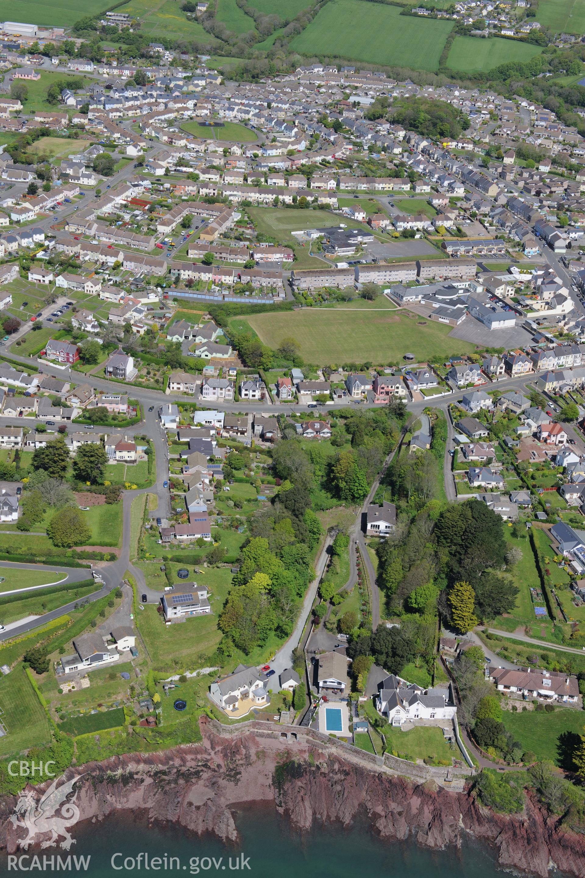 Glebelands Housing Estate, Hubberston, Milford Haven, Pembrokeshire. Oblique aerial photograph taken during the Royal Commission's programme of archaeological aerial reconnaissance by Toby Driver on 13th May 2015.