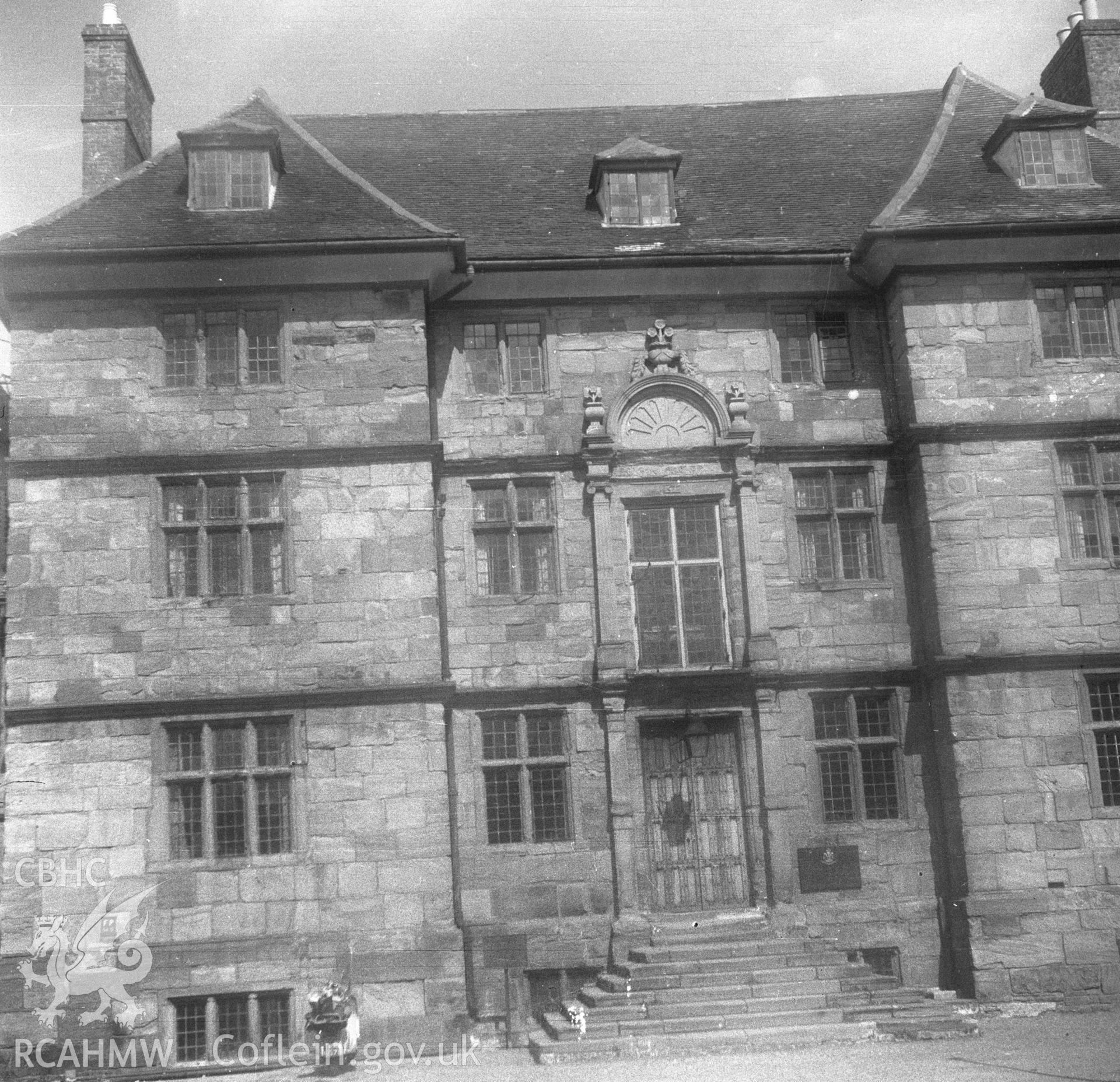 Digital copy of a nitrate negative showing exterior front view of Castle House, Monmouth.