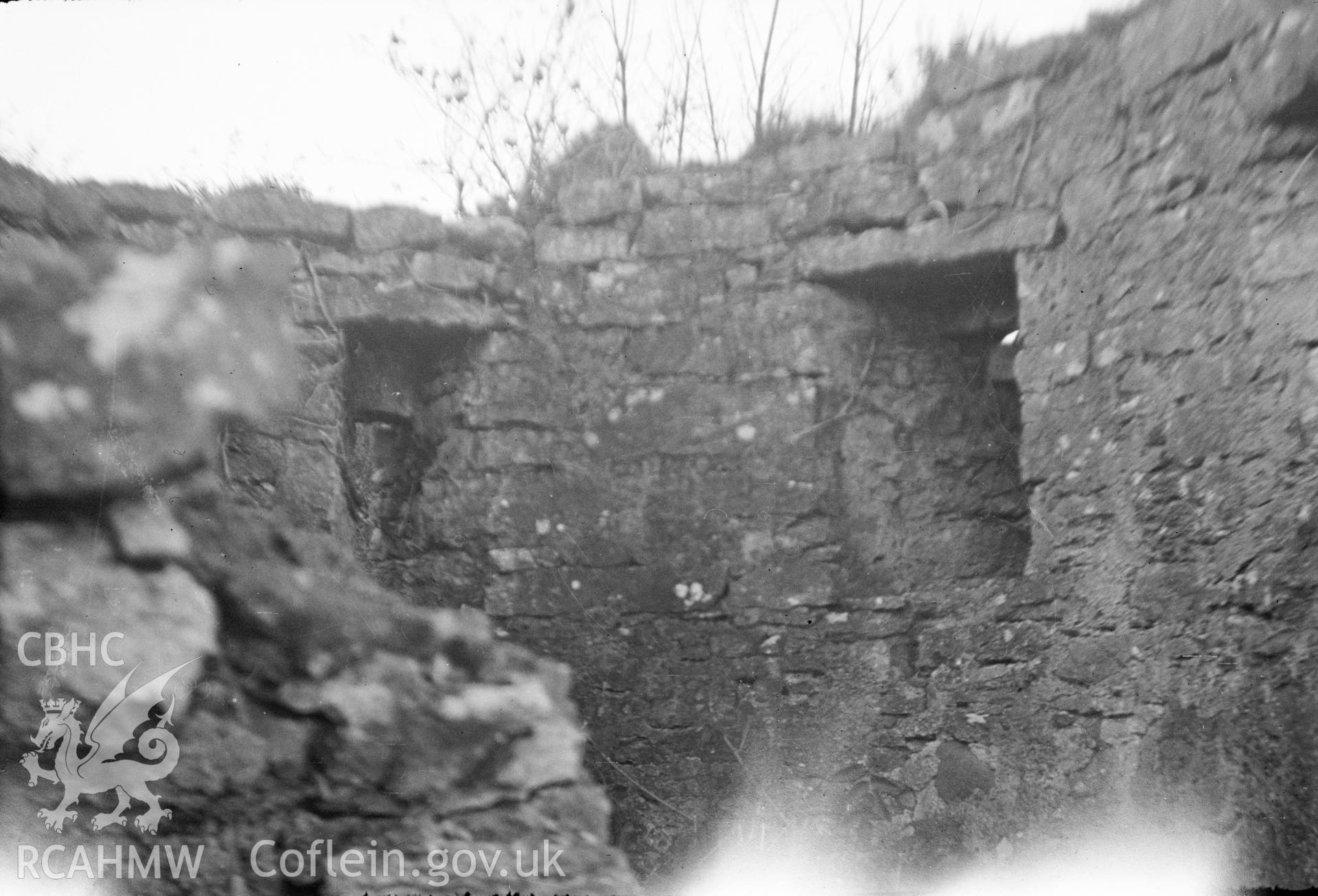 Digital copy of a nitrate negative showing Aber Lleiniog Castle. From Cadw Monuments in Care Collection.