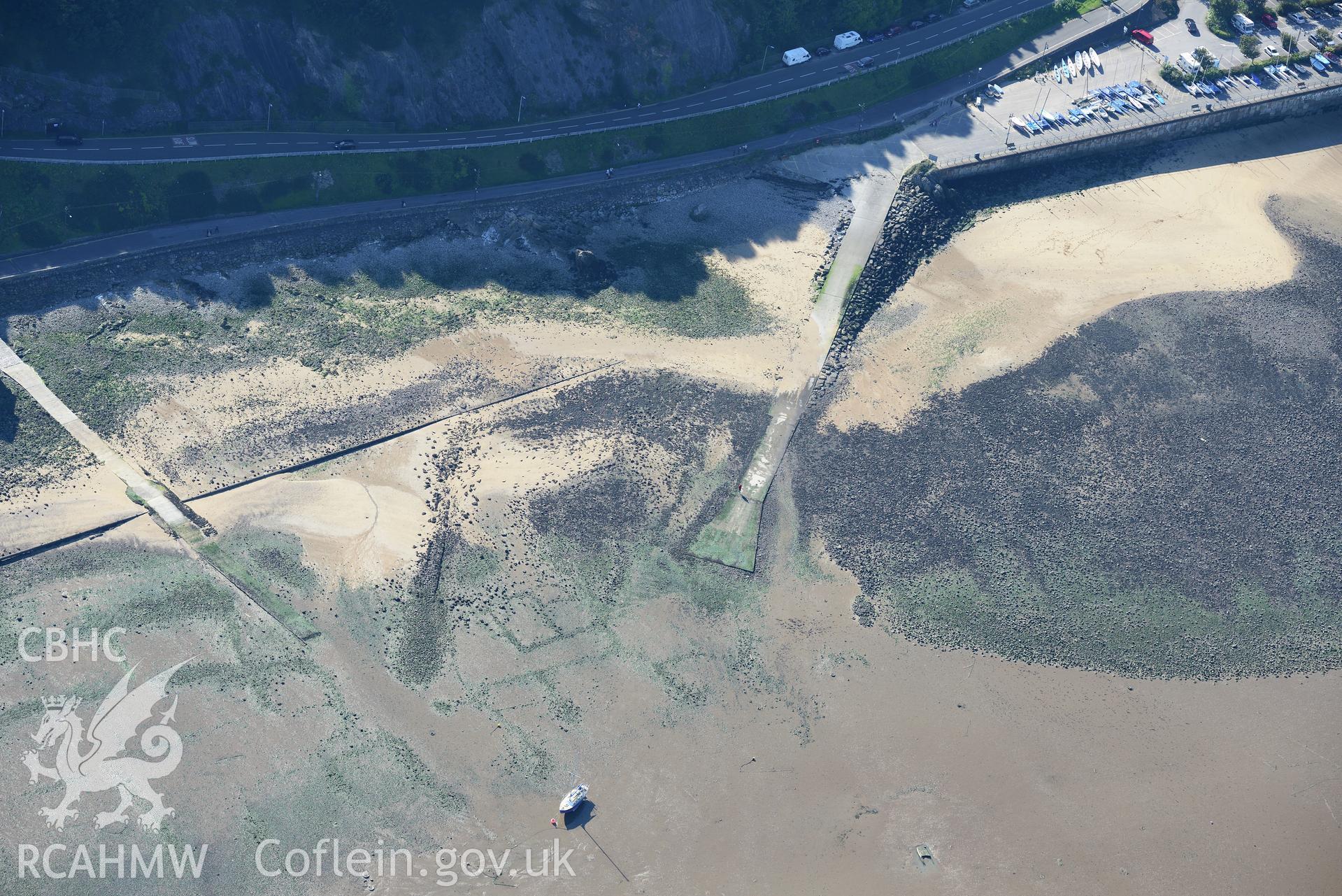 Intertidal structures or Oyster Beds at Limeslade Bay, Gower. Oblique aerial photograph taken during the Royal Commission's programme of archaeological aerial reconnaissance by Toby Driver on 30th September 2015.