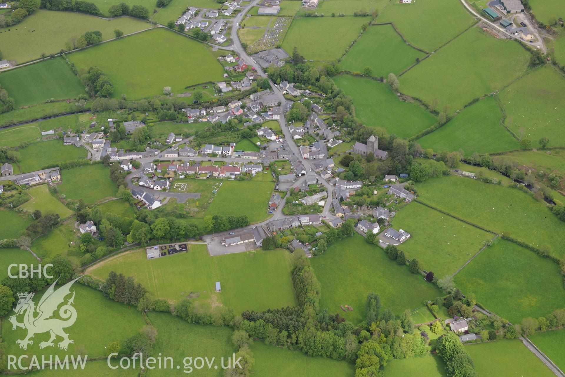 St. David's Church, Llanddewi Brefi. Oblique aerial photograph taken during the Royal Commission's programme of archaeological aerial reconnaissance by Toby Driver on 3rd June 2015.