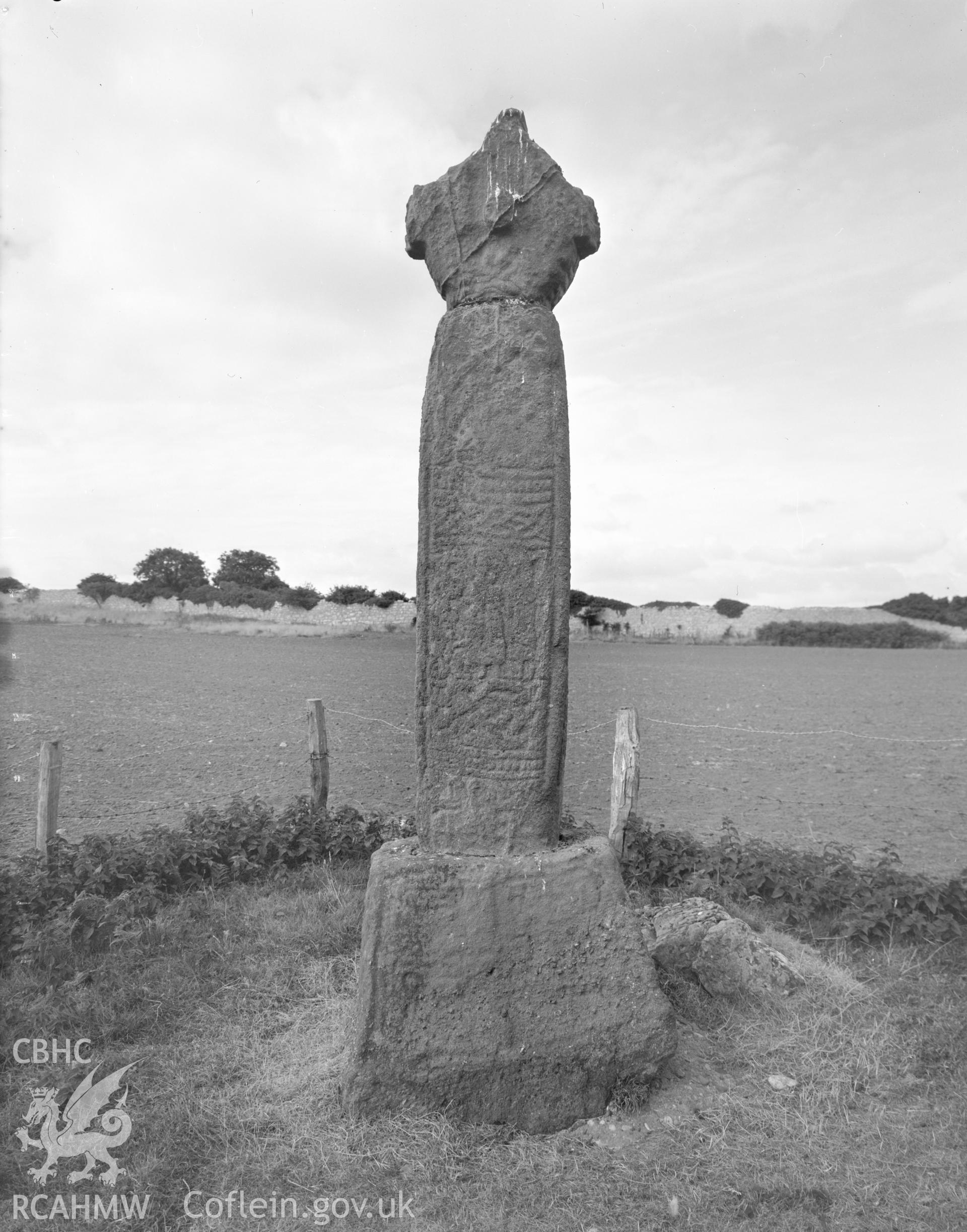Digital copy of a black and white negative showing of Penmon Cross taken by Department of Environment, 1976.