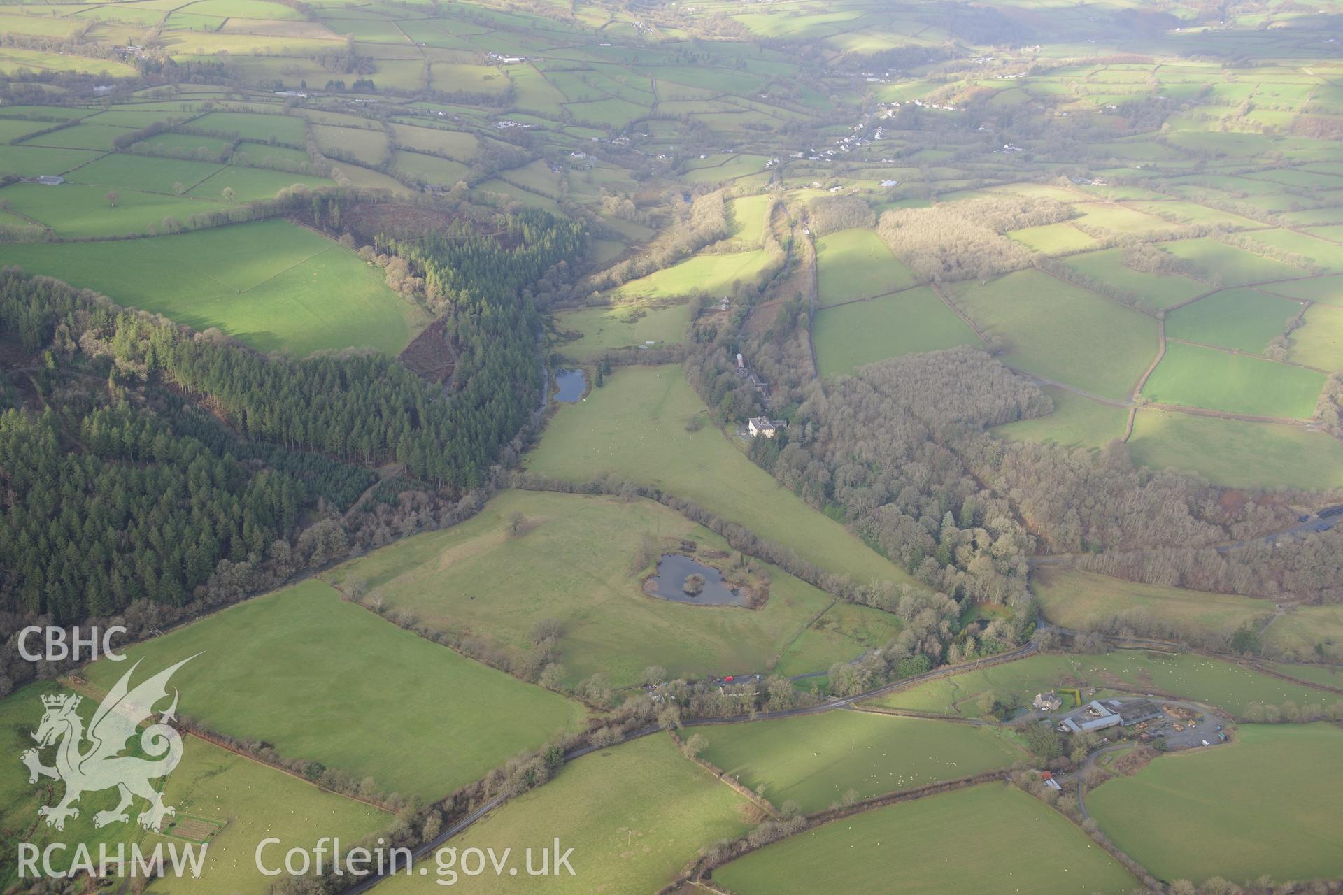 Allt-y-Odyn mansion and garden. Oblique aerial photograph taken during the Royal Commission's programme of archaeological aerial reconnaissance by Toby Driver on 6th January 2015.