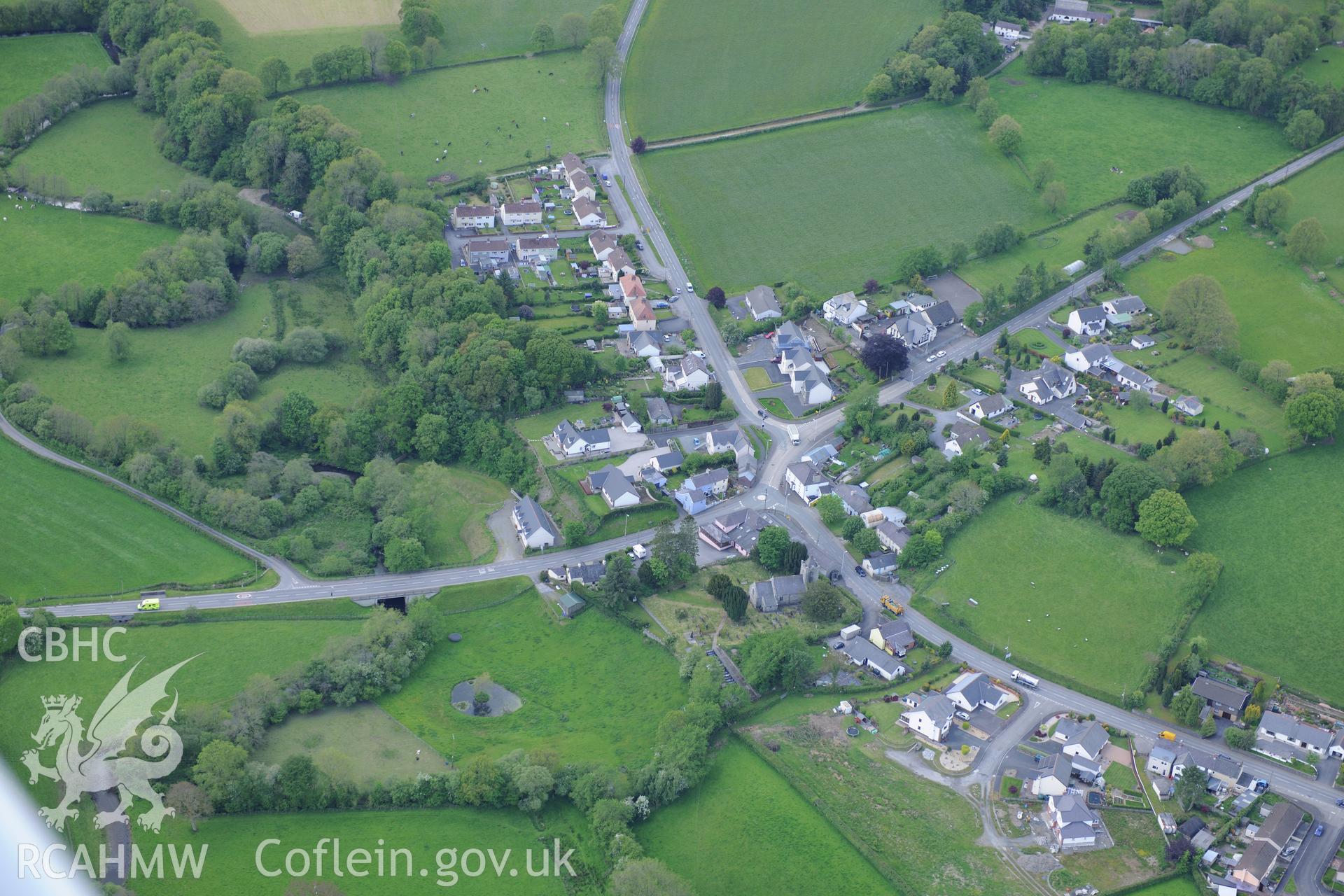 Llanwnnen Village. Oblique aerial photograph taken during the Royal Commission's programme of archaeological aerial reconnaissance by Toby Driver on 3rd June 2015.
