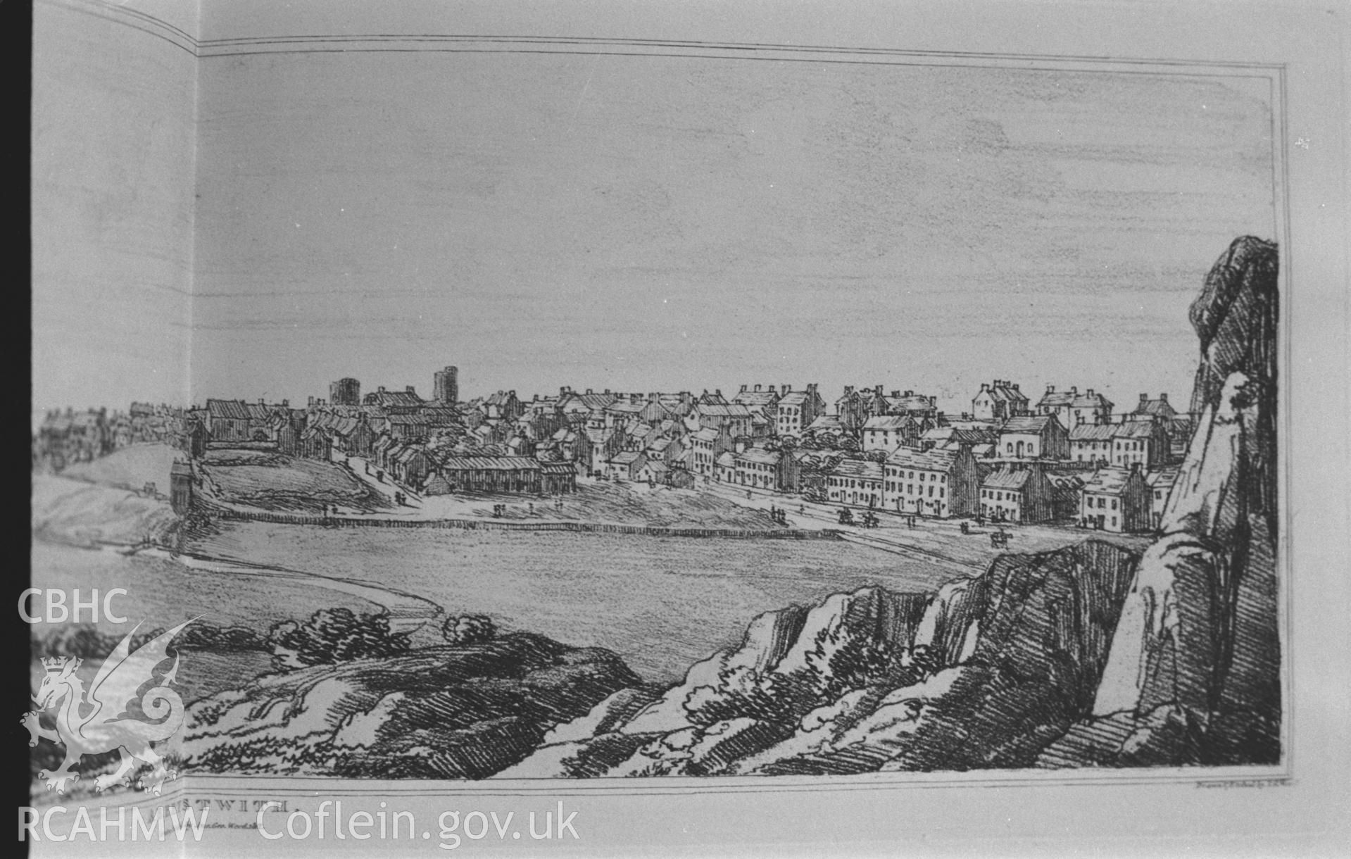 'Aberystwith' drawn and engraved by J. G. Woods, c.1810. Photographed by Arthur O. Chater in January 1968 for his own private research.