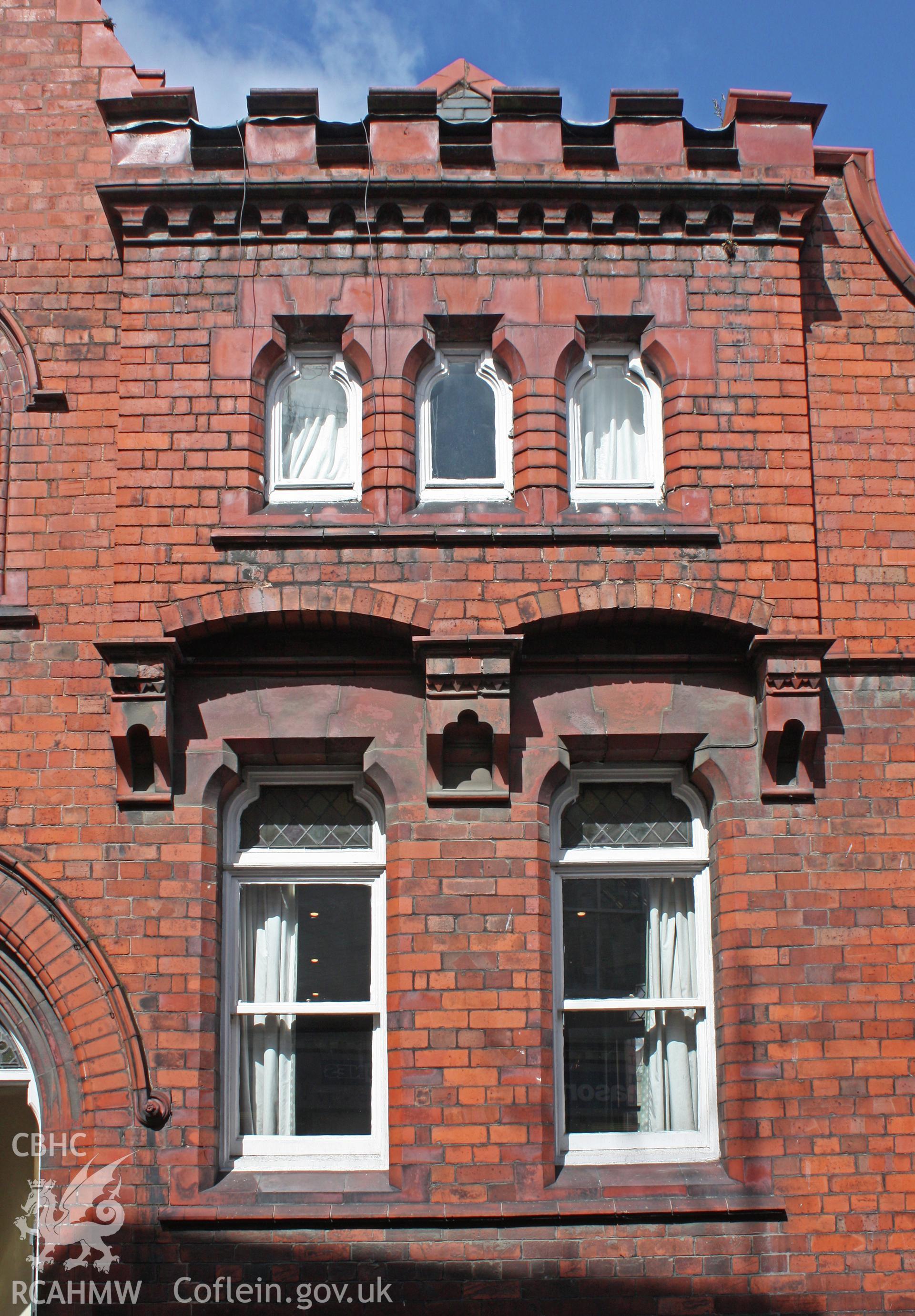 Colour photograph showing exterior view of windows at Denbigh Conservative or Constitutional Club, Photographed during survey conducted by Geoff Ward on 19th July 2012.