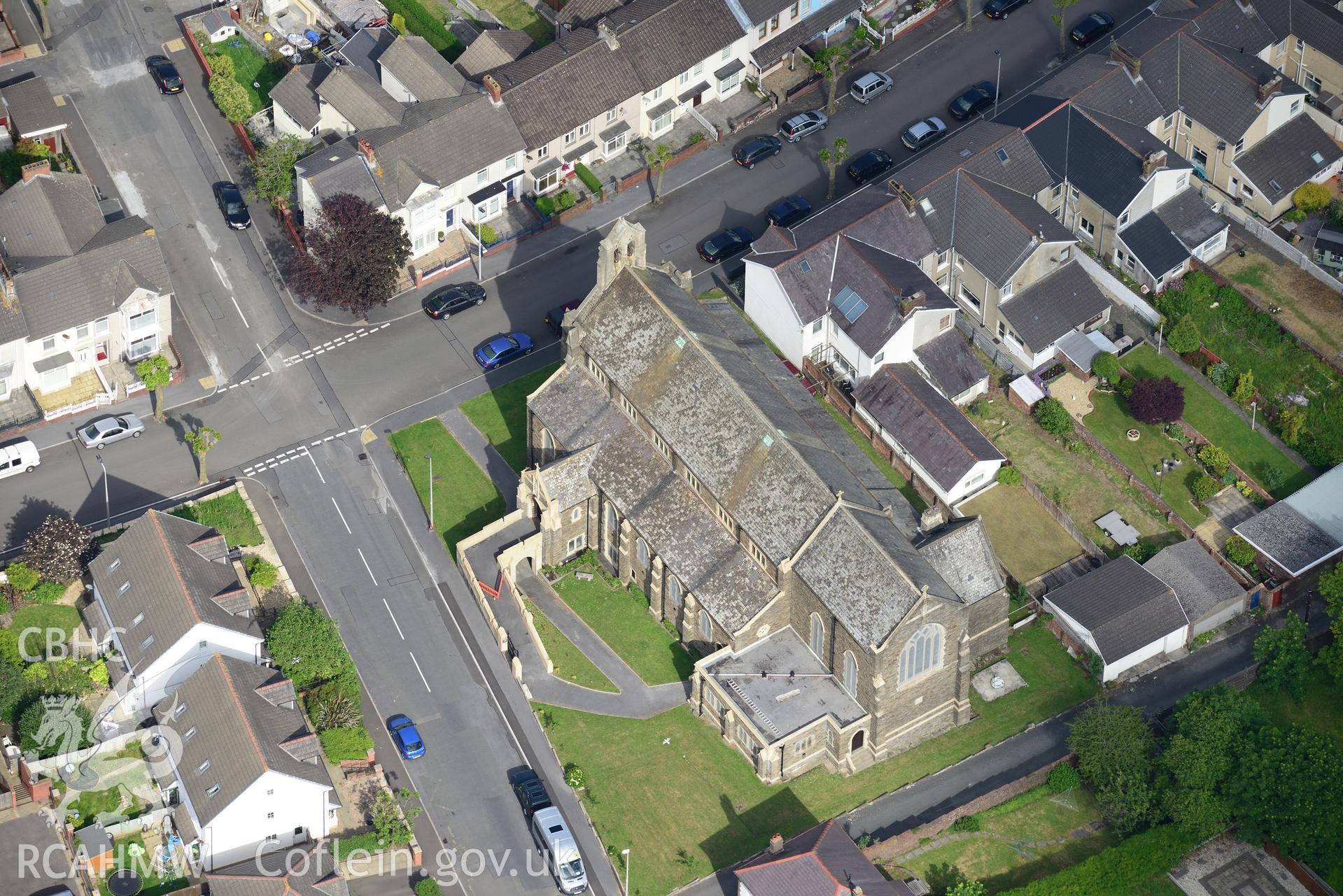 St. Alban's Church, Llanelli. Oblique aerial photograph taken during the Royal Commission's programme of archaeological aerial reconnaissance by Toby Driver on 19th June 2015.