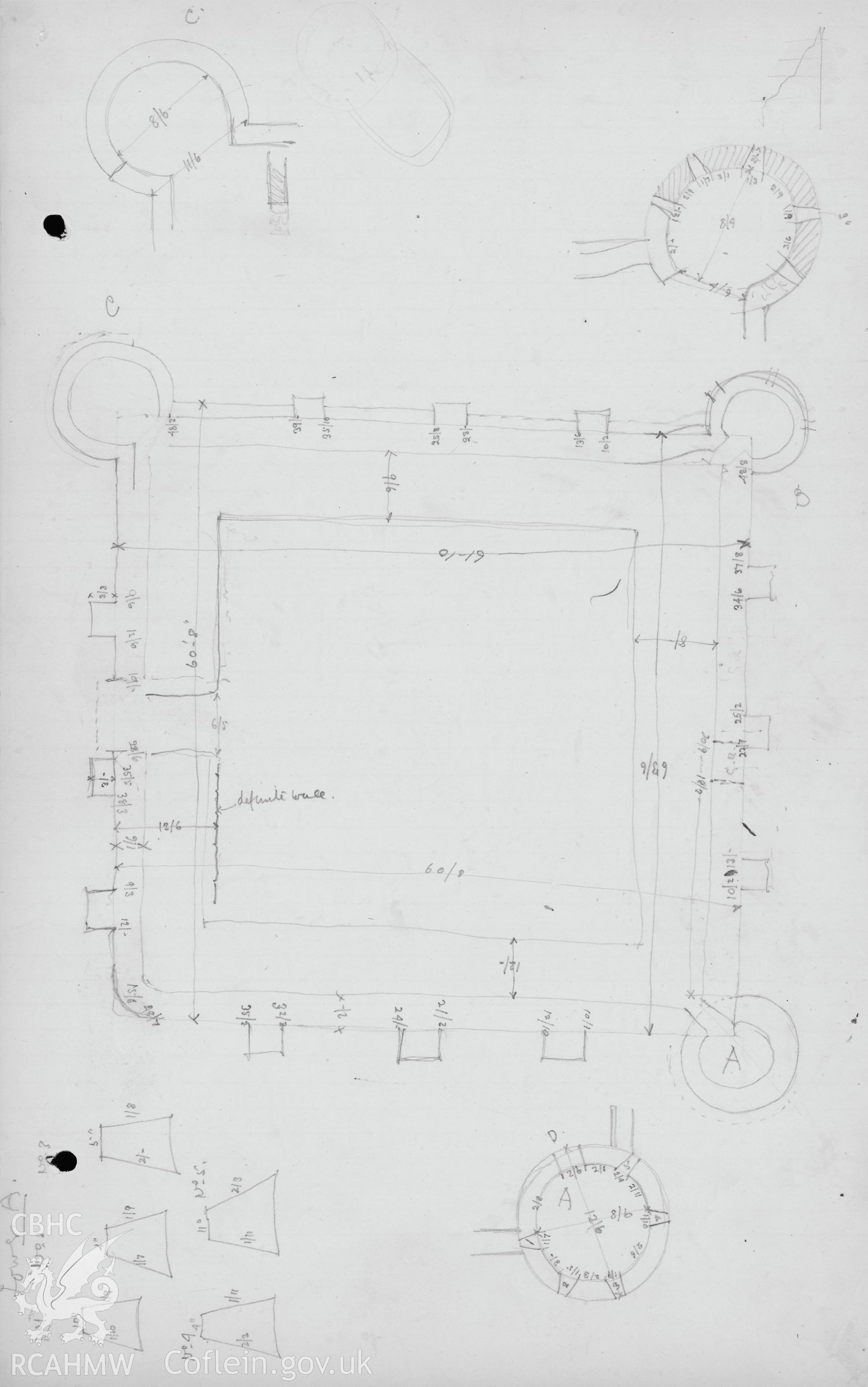 Digital copy of a sketch plan of Castell Lleiniog, Penmon.