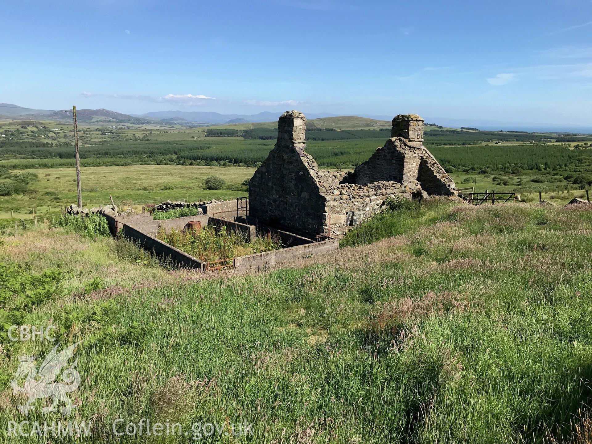 Colour photo showing view of Cae-Hir-Isaf house in it's setting, taken by Paul R. Davis, 22nd June 2018.