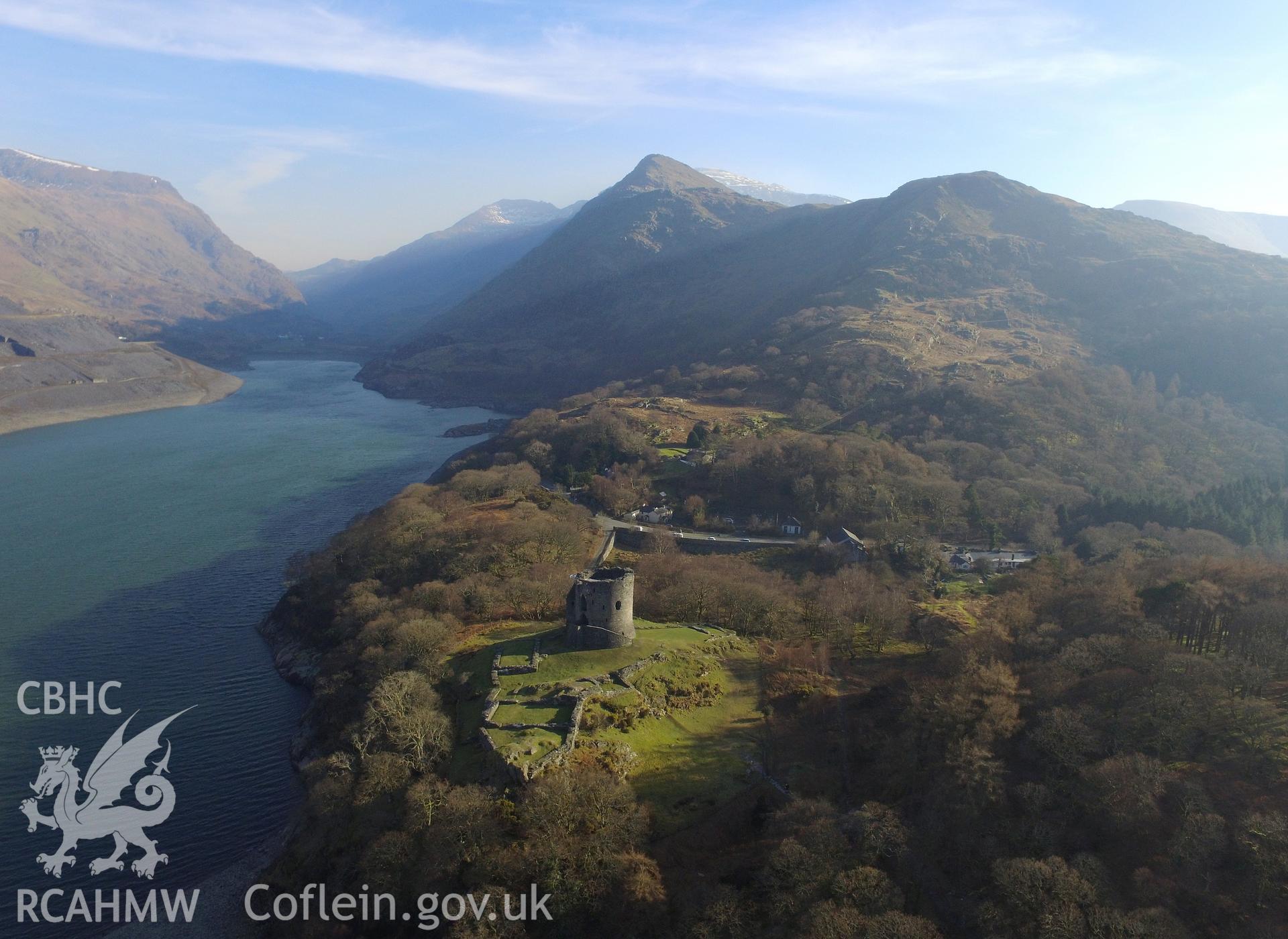 Colour photo showing view of Dolbadarn Castle, taken by Paul R. Davis, 9th March 2018.