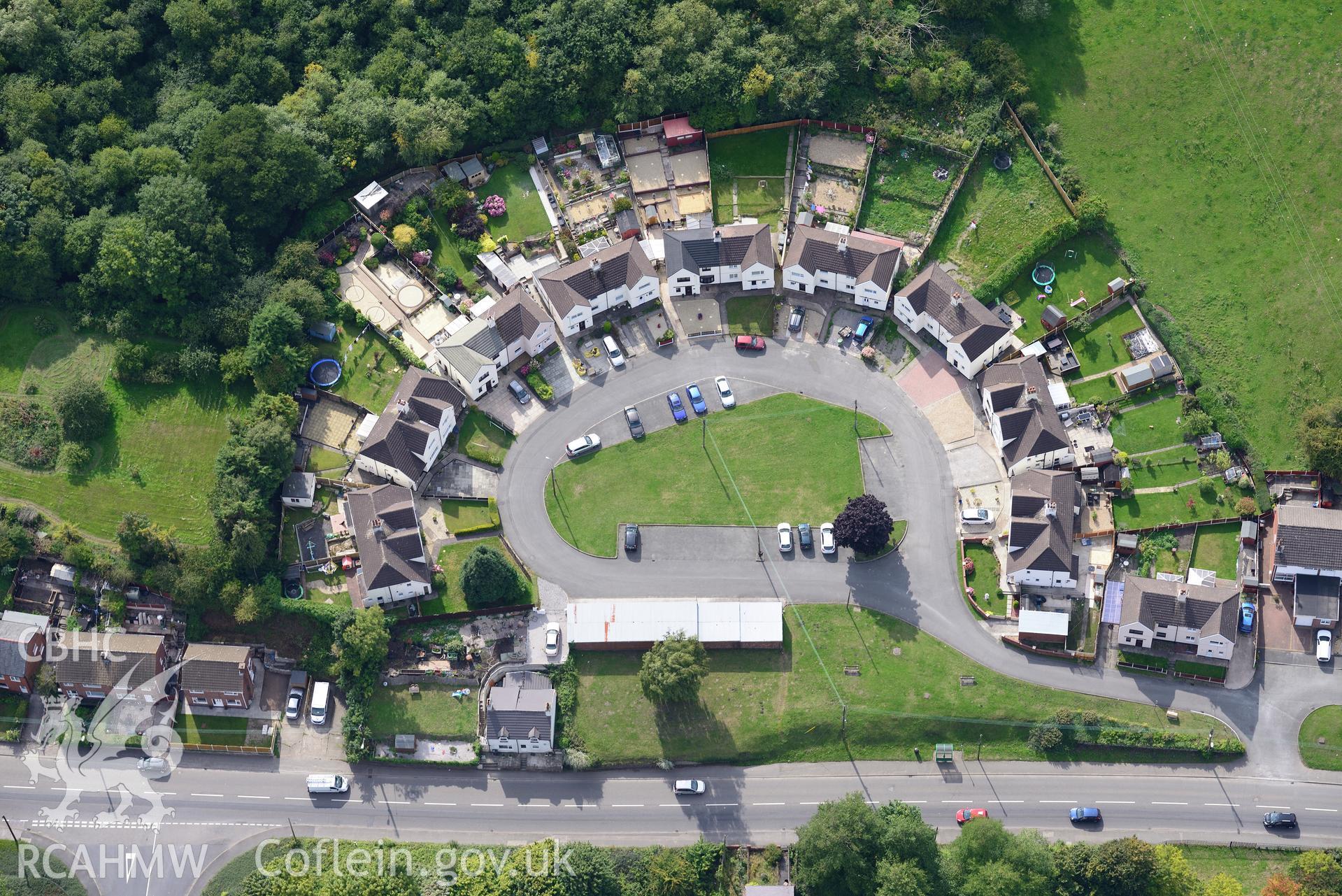 Cairnton Crescent, Greenfield, Holywell. Oblique aerial photograph taken during the Royal Commission's programme of archaeological aerial reconnaissance by Toby Driver on 11th September 2015.