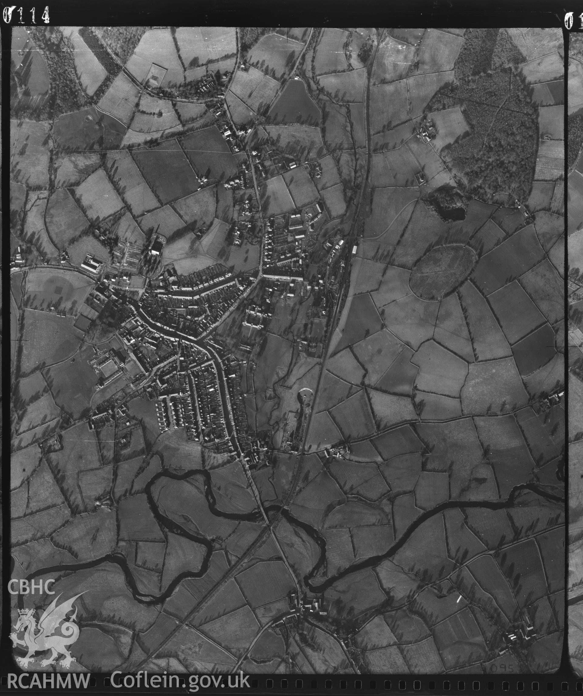 Digital copy of an aerial view of Lampeter taken by RAF in 1953.