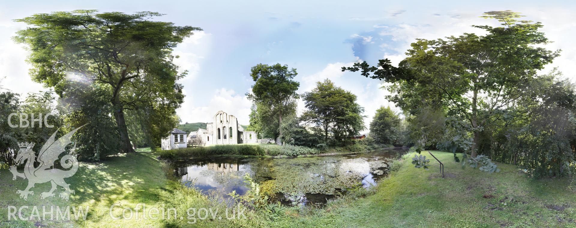 Reduced resolution .tiff file of stitched images next to the fishponds at Valle Crucis Abbey, carried out by Sue Fielding and Rita Singer, July 2017. Produced through European Travellers to Wales project.