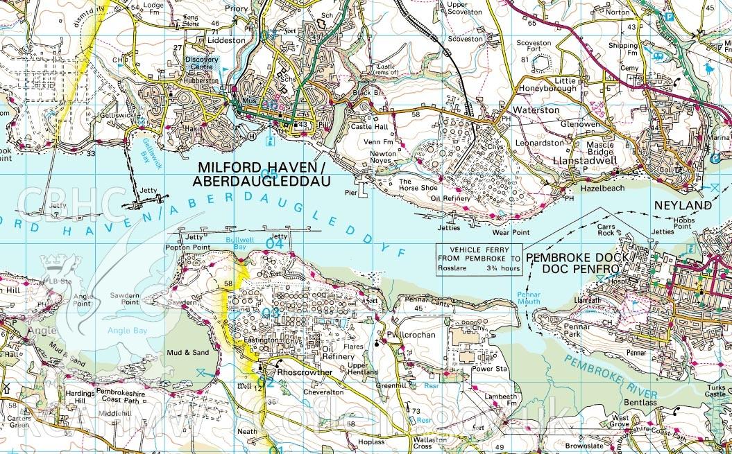 Digital copy of a map showing Milford Haven and the surrounding Country.