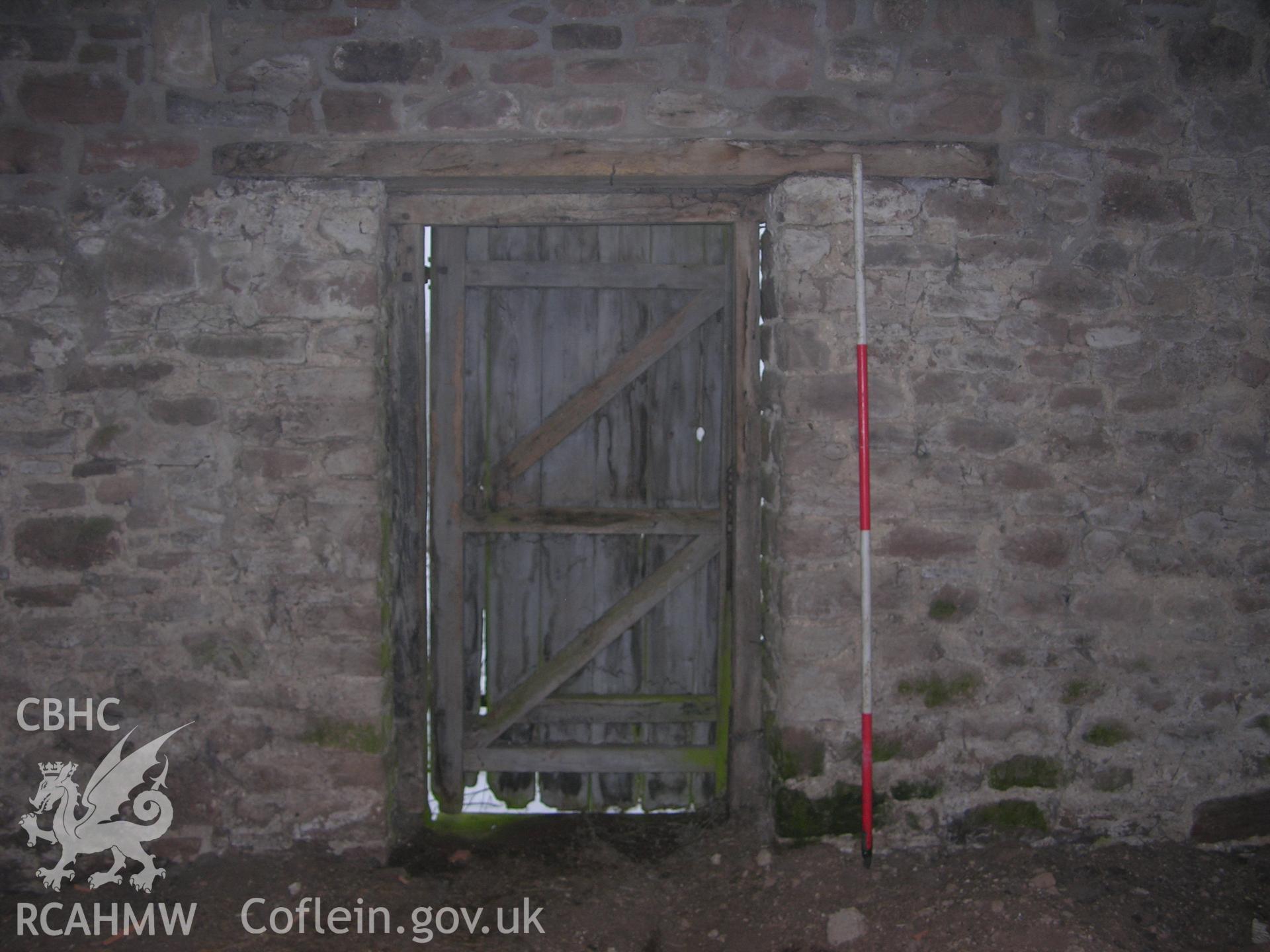 Digital photograph detailing a doorway, from an Archaeological Building Recording of Hillside Barn, Llanvaches, Monmouthshire, which was conducted by Cambrian Archaeological Projects.