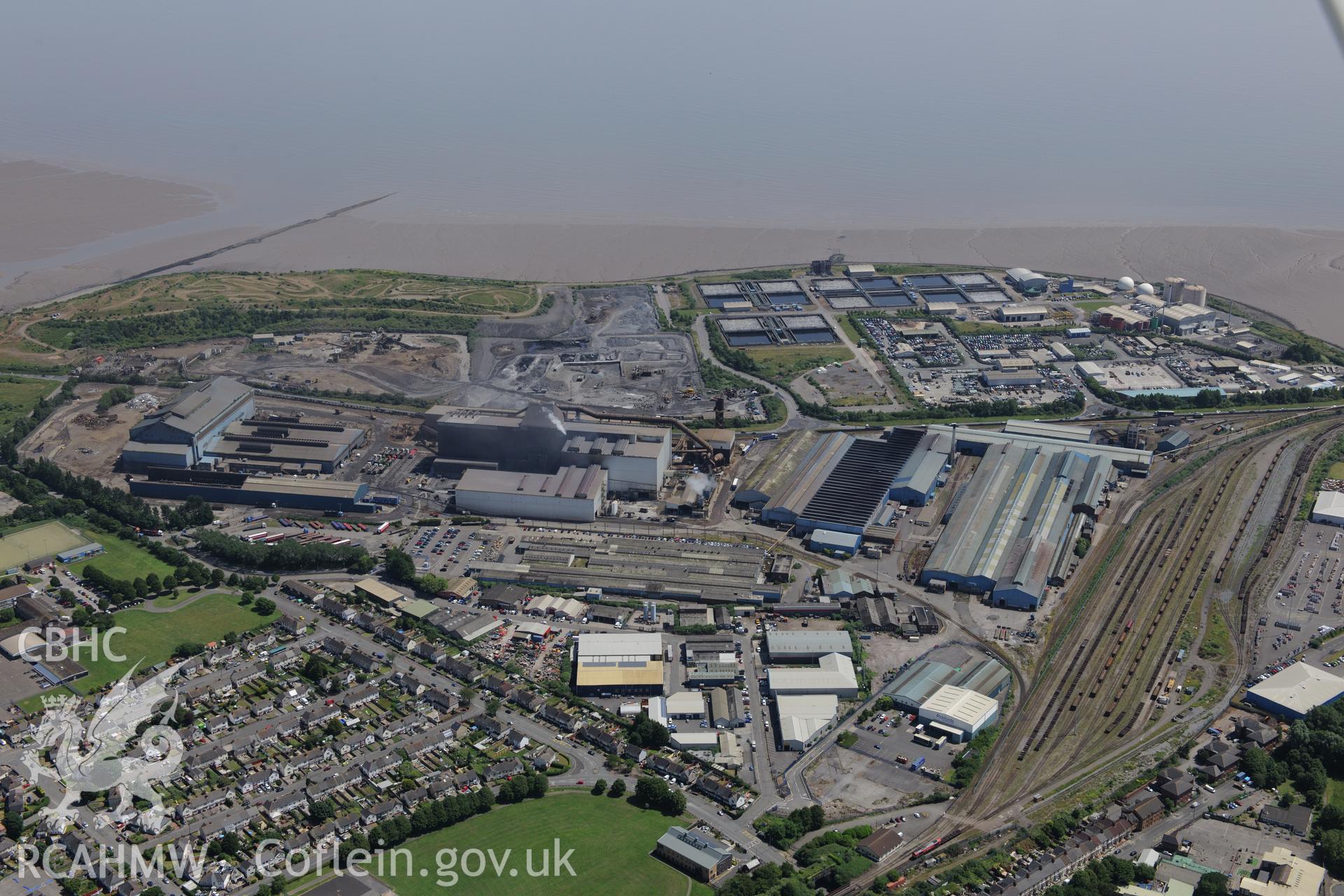 Tremorfa Industrial Estate, Cardiff Bay. Oblique aerial photograph taken during the Royal Commission's programme of archaeological aerial reconnaissance by Toby Driver on 29th June 2015.