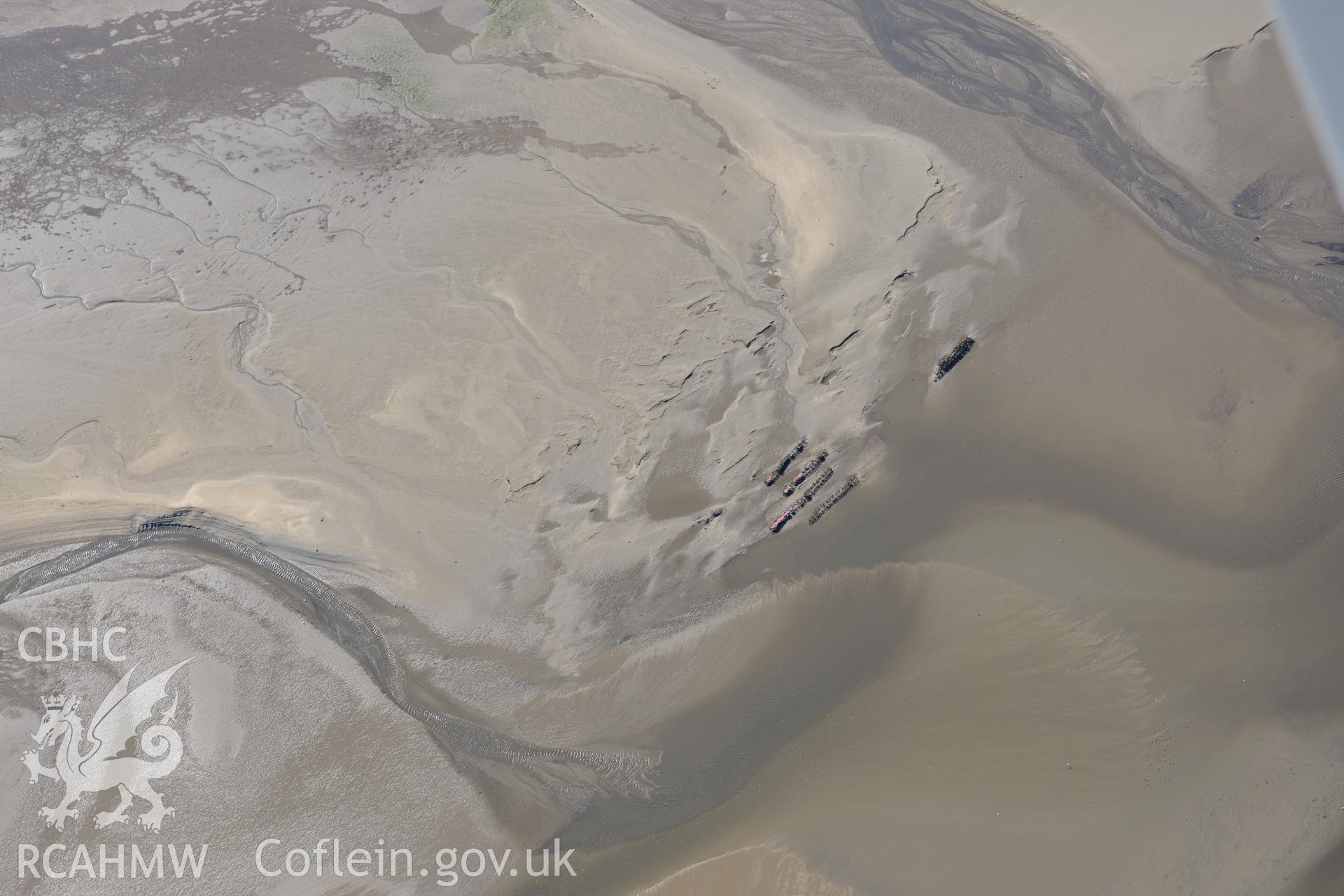 Llanrhidian Sands, on the northern shores of the Gower Peninsula. Oblique aerial photograph taken during the Royal Commission's programme of archaeological aerial reconnaissance by Toby Driver on 30th September 2015.