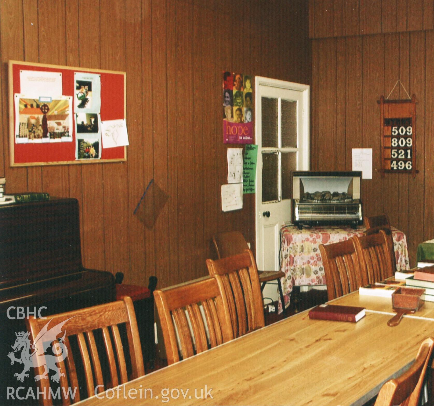 Colour photograph of the 'Babies' Sunday School room, 2005. Donated to the RCAHMW by Cyril Philips as part of the Digital Dissent Project.
