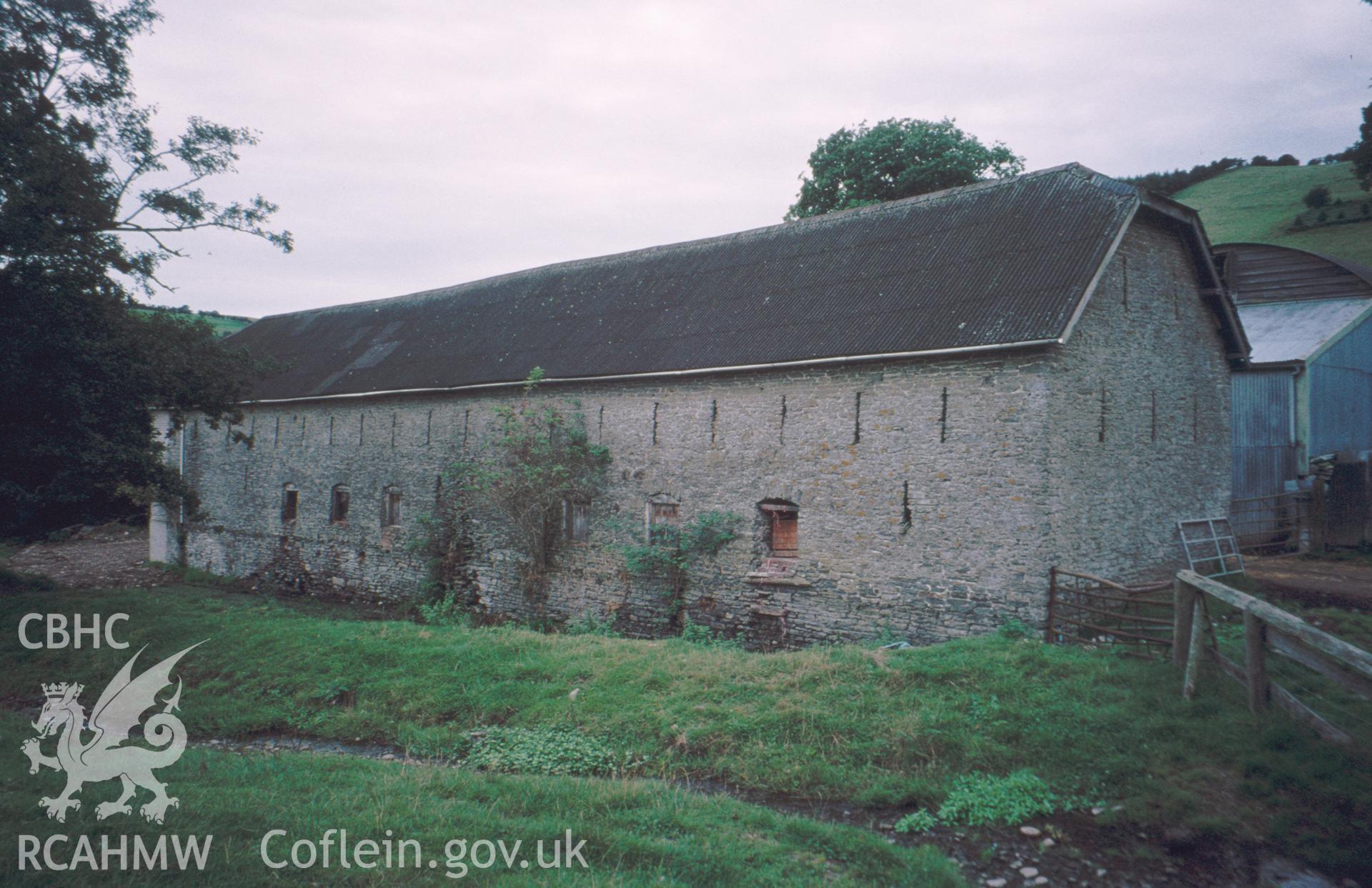 Digital copy of a colour slide showing exterior view of Pilleth Court Farm Building, produced by Geoff Ward.