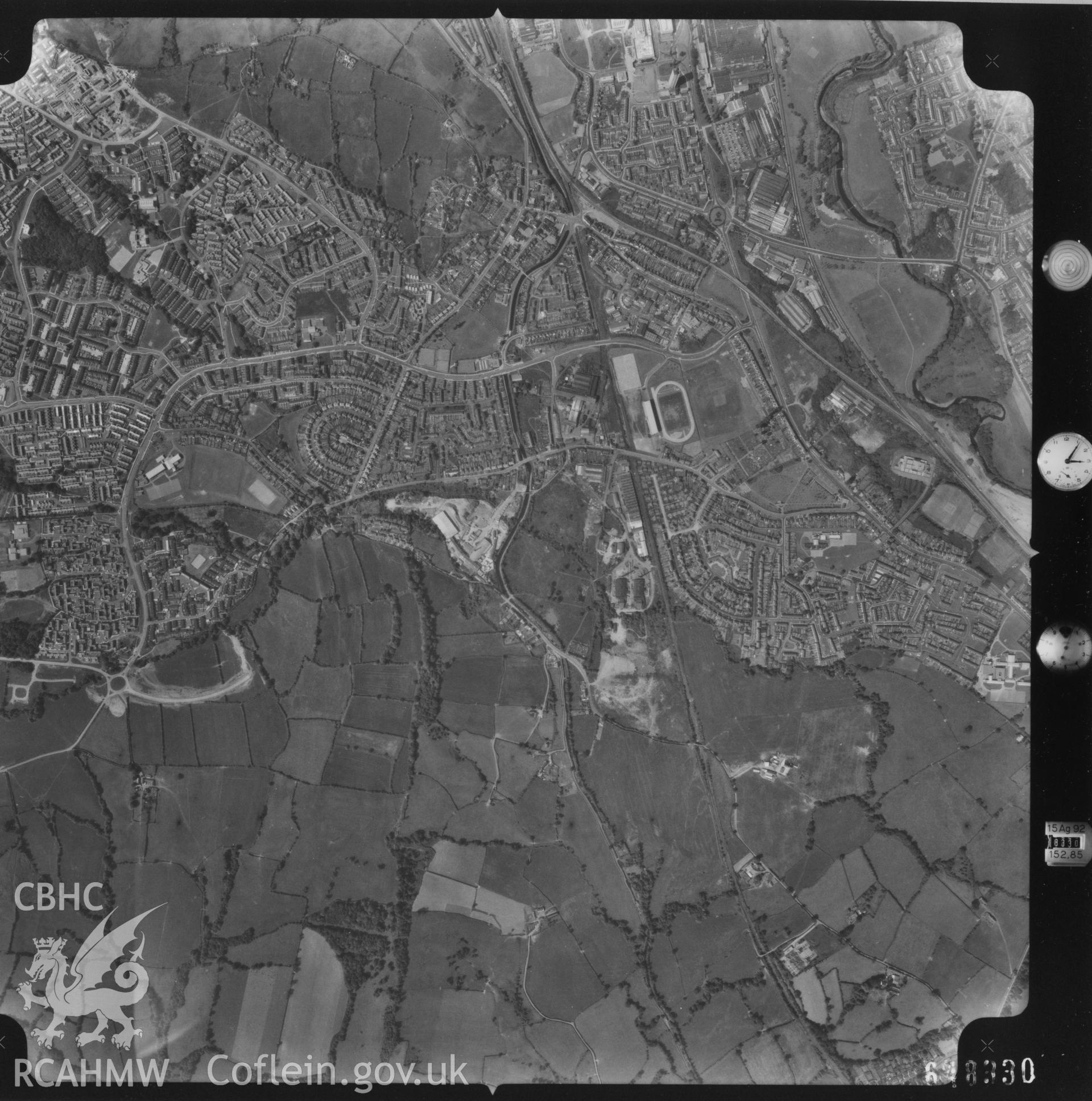 Aerial photograph of Cwmbran, taken in 1971. Included as part of Archaeology Wales' desk based assessment of former Llantarnam Community Primary School, Croeswen, Oakfield, Cwmbran, conducted in 2017.