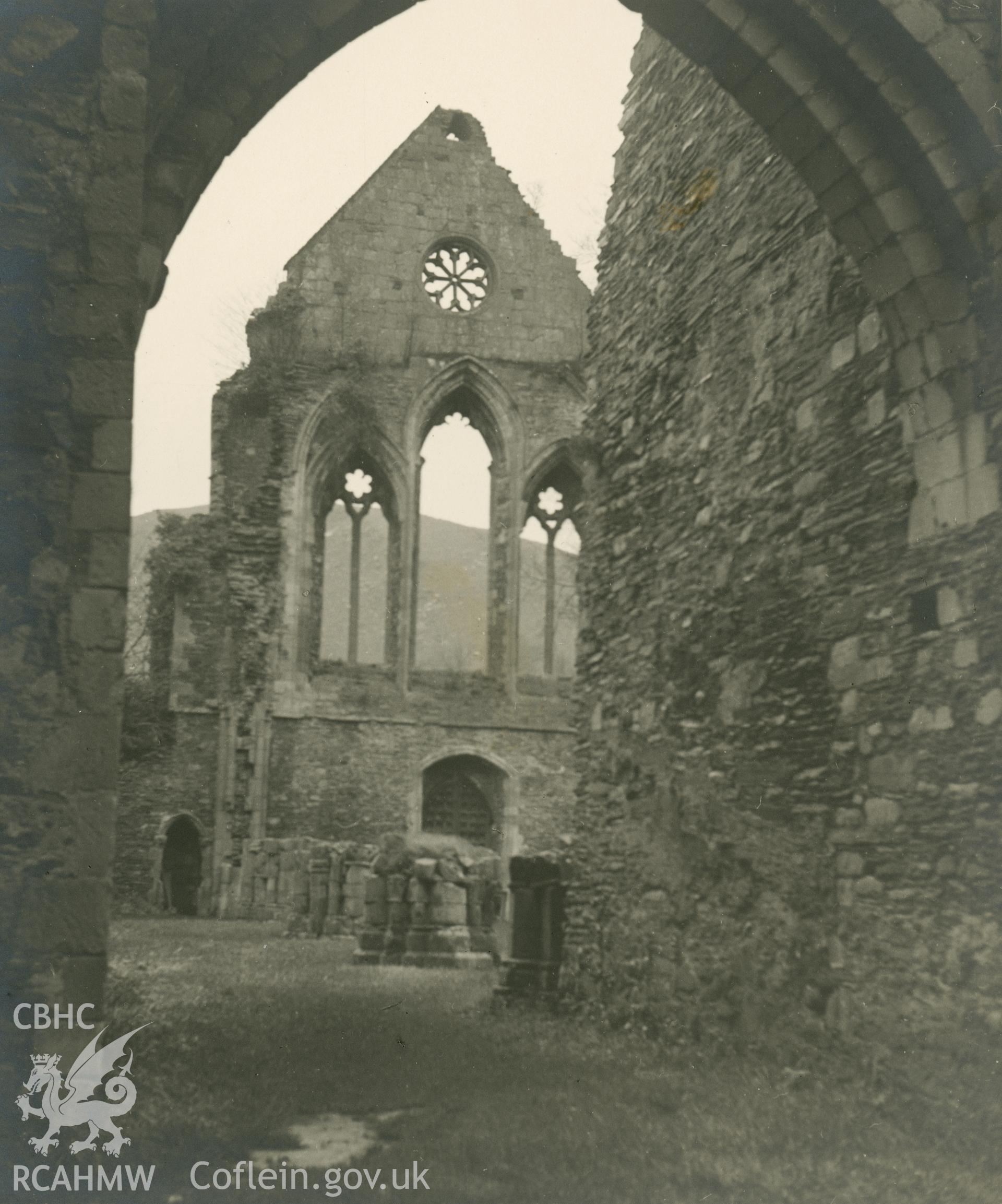 Digitised copy of an exterior view of Valle Crucis, dated 1940.