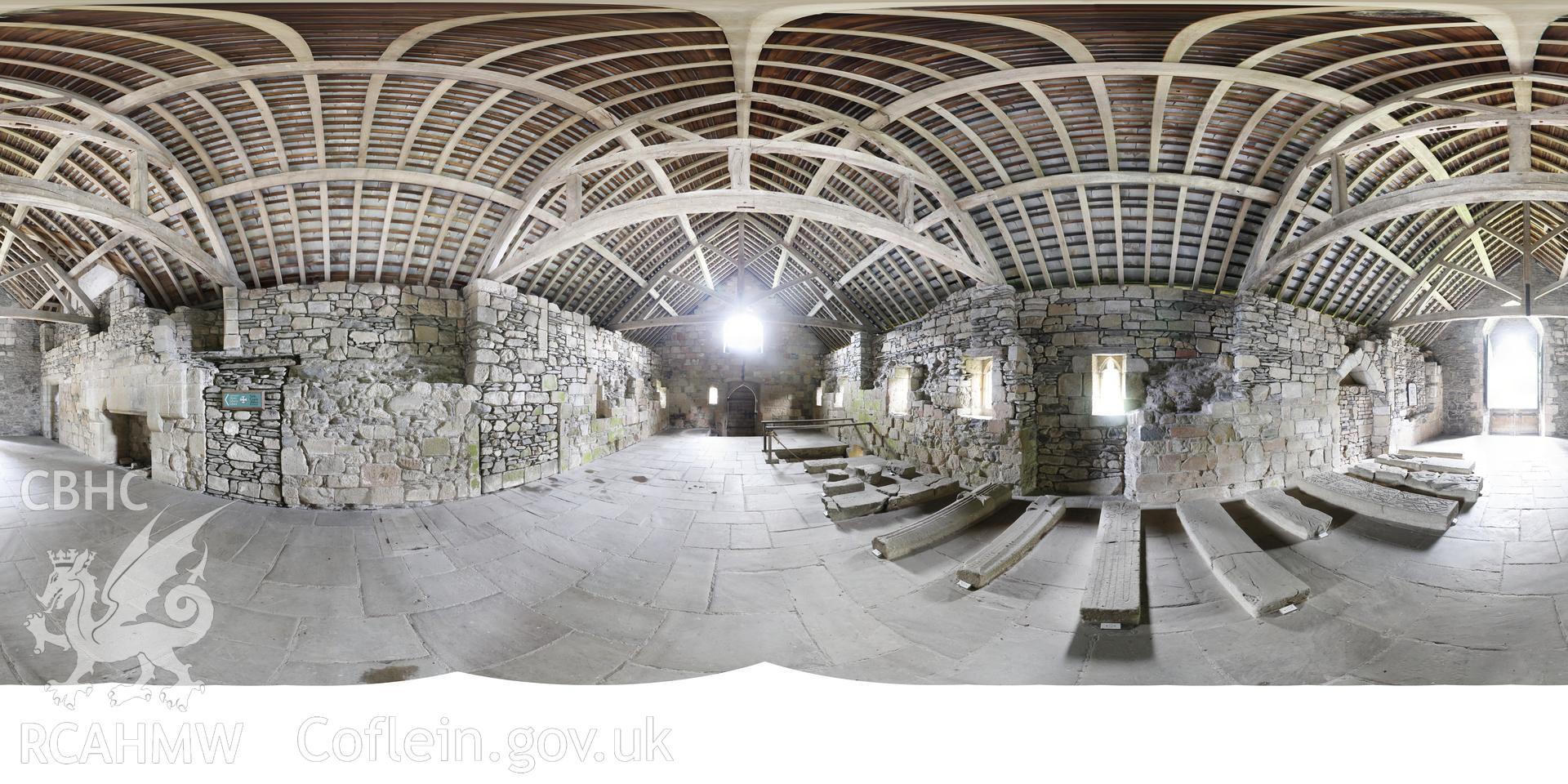 Reduced resolution .tiff file of stitched images in the Dormitory at Valle Crucis Abbey, carried out by Sue Fielding and Rita Singer, July 2017. Produced through European Travellers to Wales project.