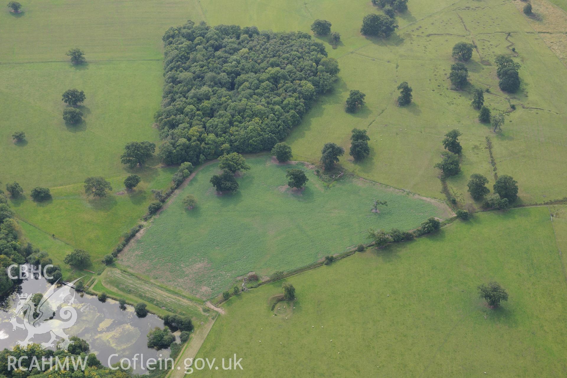 Bodelwyddan Castle Garden and the army practise trenches in the park, near St. Asaph. Oblique aerial photograph taken during the Royal Commission's programme of archaeological aerial reconnaissance by Toby Driver on 11th September 2015.