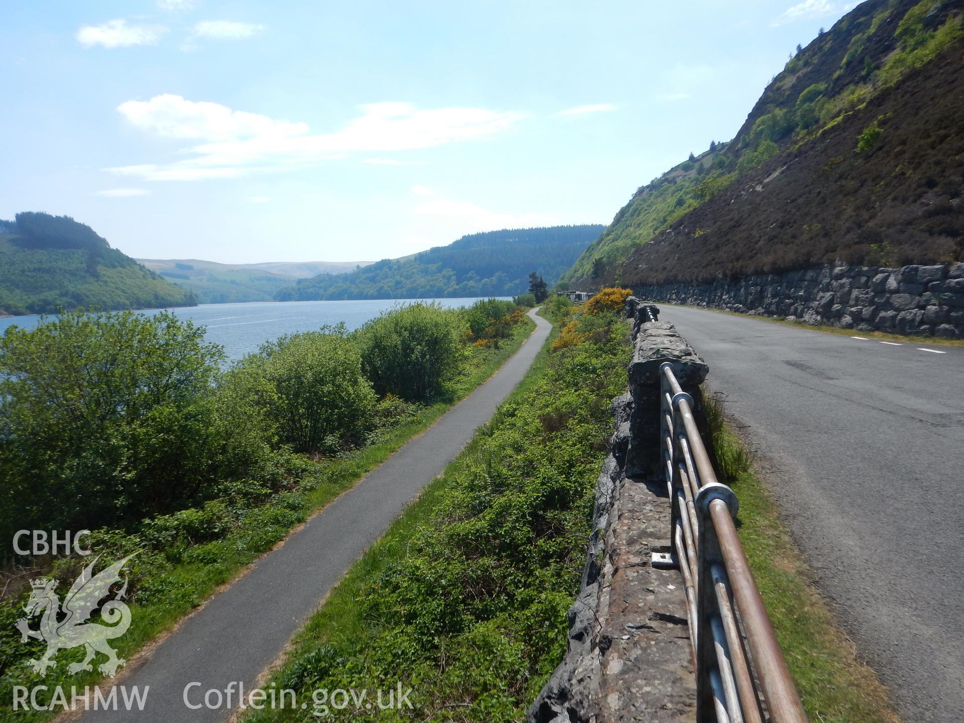 View looking south-west along proposed cable route on north-west bank of Caban Coch reservoir. Photographed for Archaeological Desk Based Assessment of Afon Claerwen, Elan Valley, Rhayader. Assessment by Archaeology Wales in 2018. Report no. 1681.