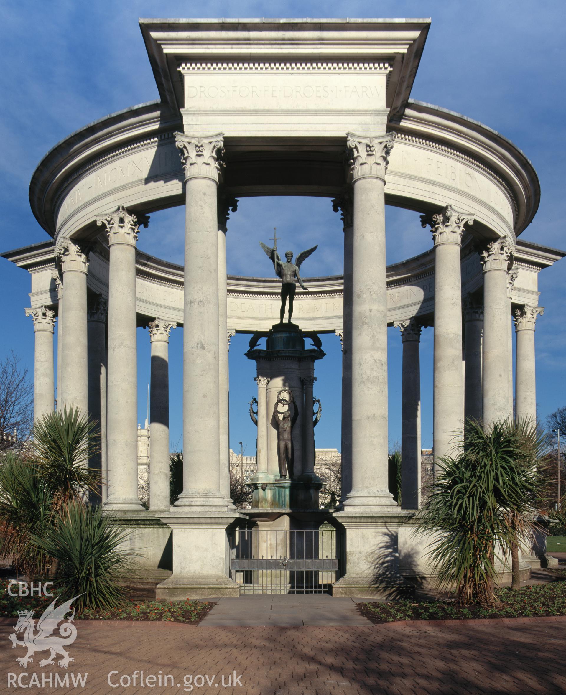 Digital copy of a colour negative relating to War Memorial, Cathays Park, Cardiff.