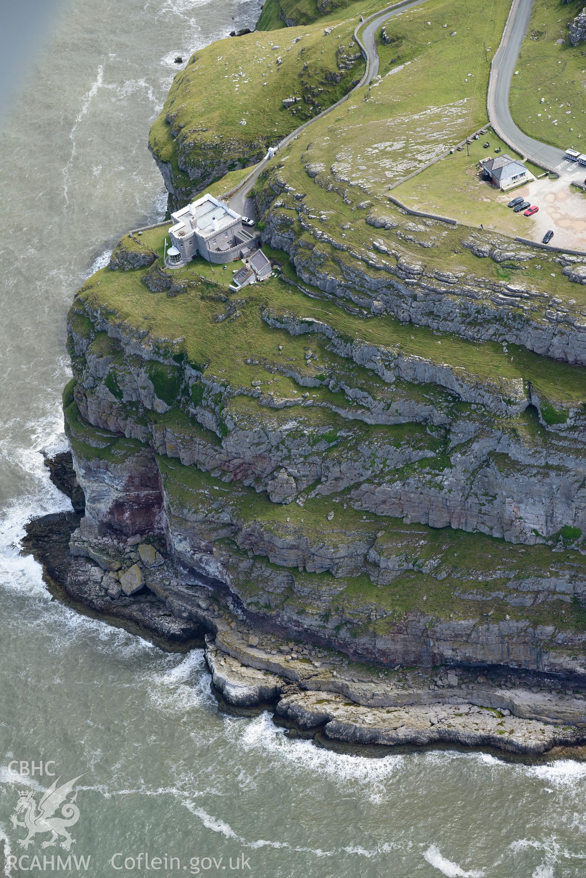 Great Orme Lighthouse. Oblique aerial photograph taken during the Royal Commission's programme of archaeological aerial reconnaissance by Toby Driver on 30th July 2015.